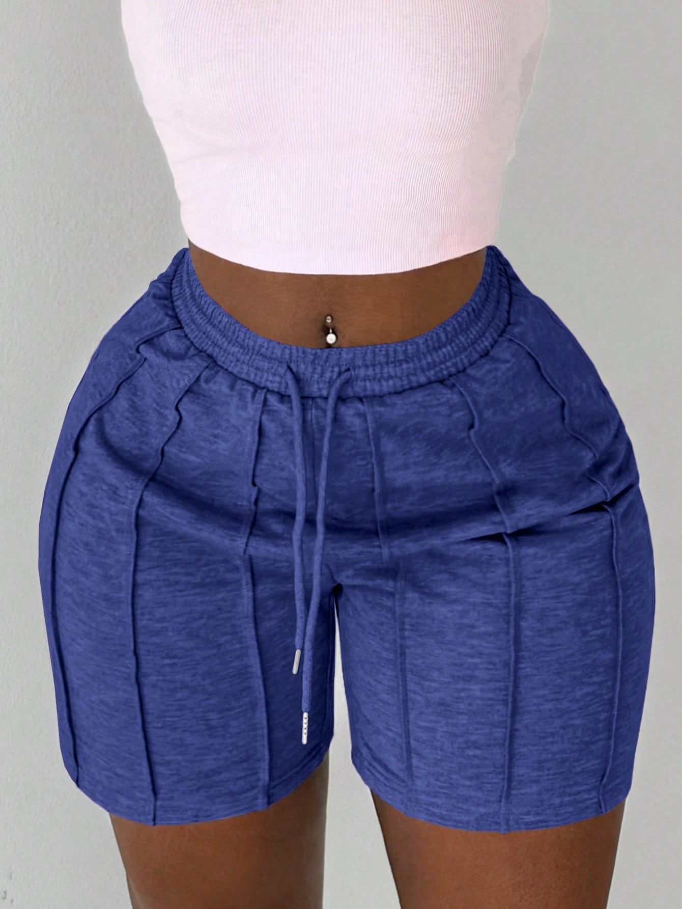 Slayr Summer Casual Sports Front Toothpick Pleat Design Five-Quarter Pants Cycling Pants Sweatpants Light Gray Women's Shorts