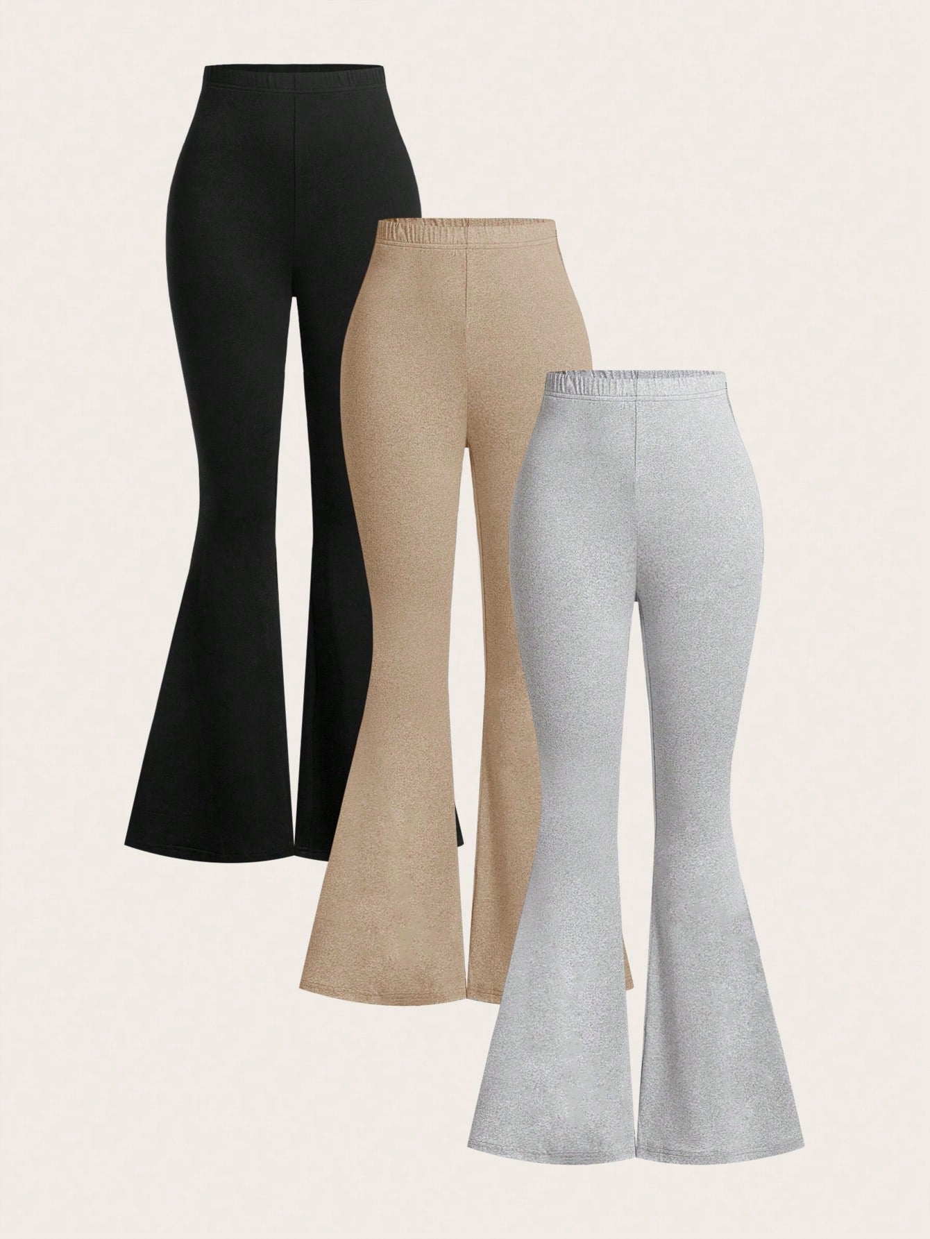 EZwear 3pcs Women's Solid Color High Waist Skinny Flared Pants Suit, Suitable For Summer & Autumn