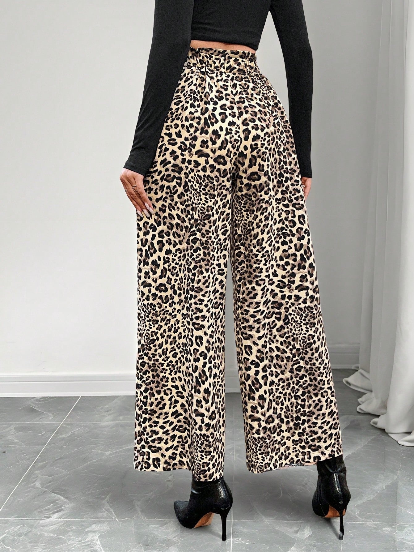 LUNE Women's Casual Front Tie Leopard Print Pants, Simple Design For Everyday Wear