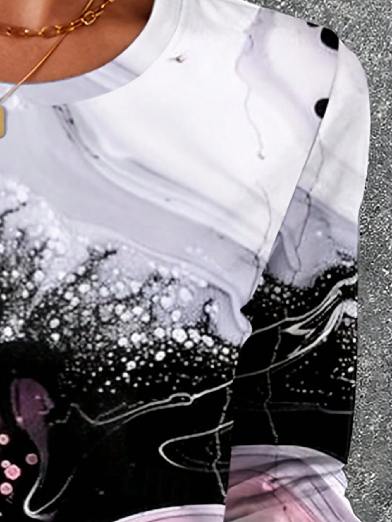 INAWLY Women Standard Fit Marble Print Crew Neck Long Sleeve T-Shirt For Autumn Graphic Tees Women Tops For Spring Outfit