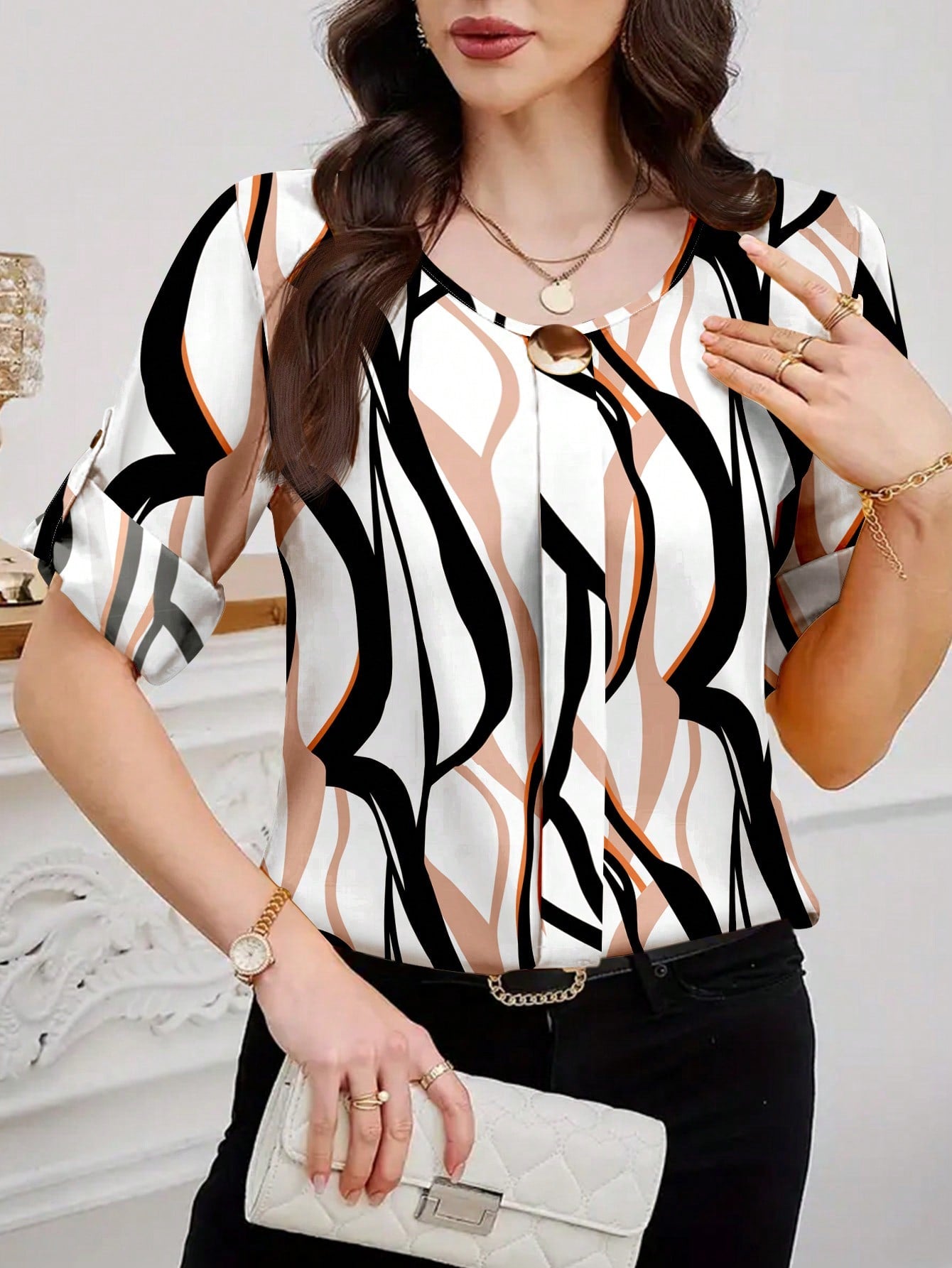 Clasi Women Solid Roll Up Sleeve Blouse