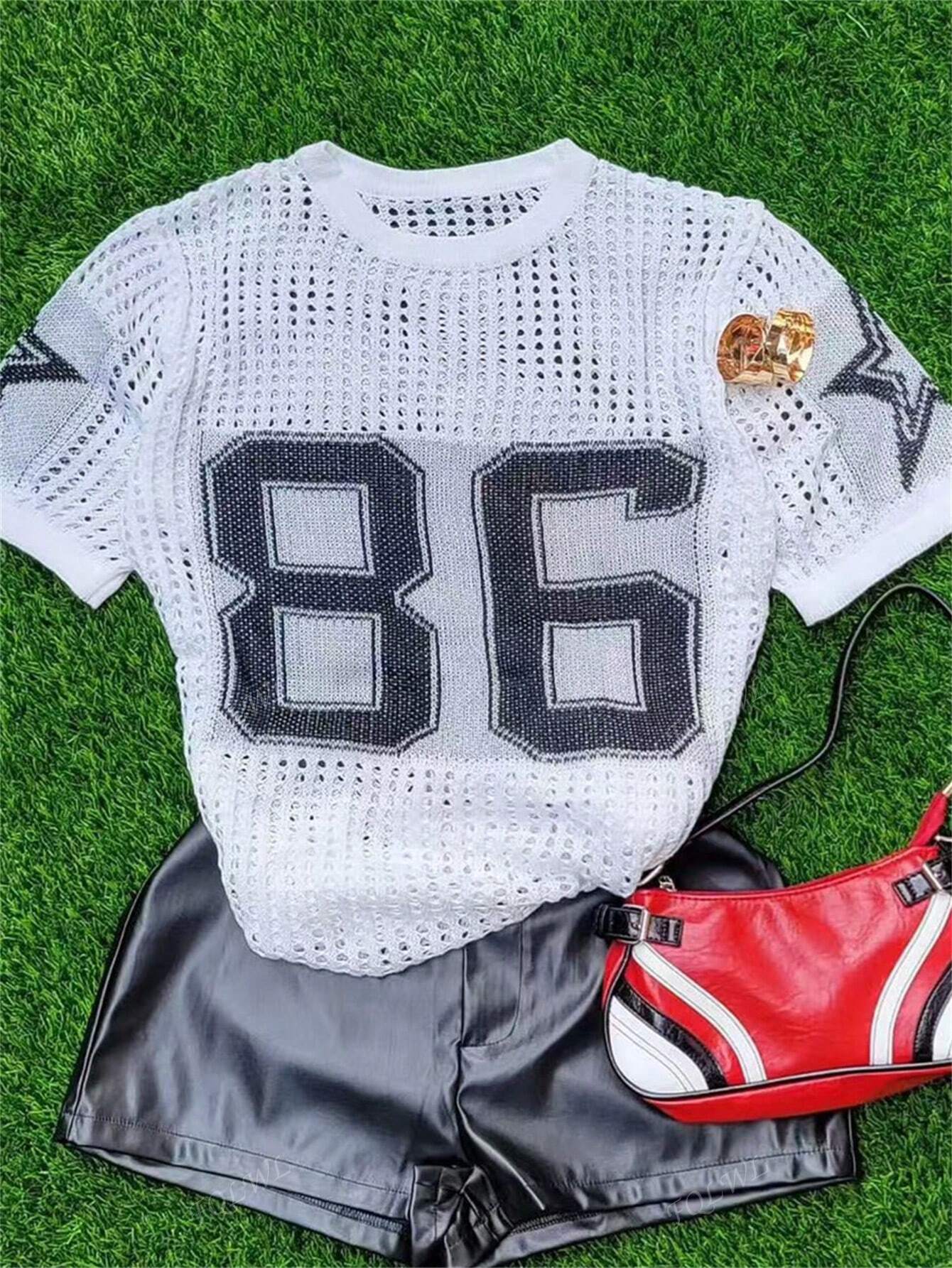 Summer Women's Casual Knitted Tops Street Mesh Breathable Round Neck Short-Sleeved Casual Knitted T-Shirt