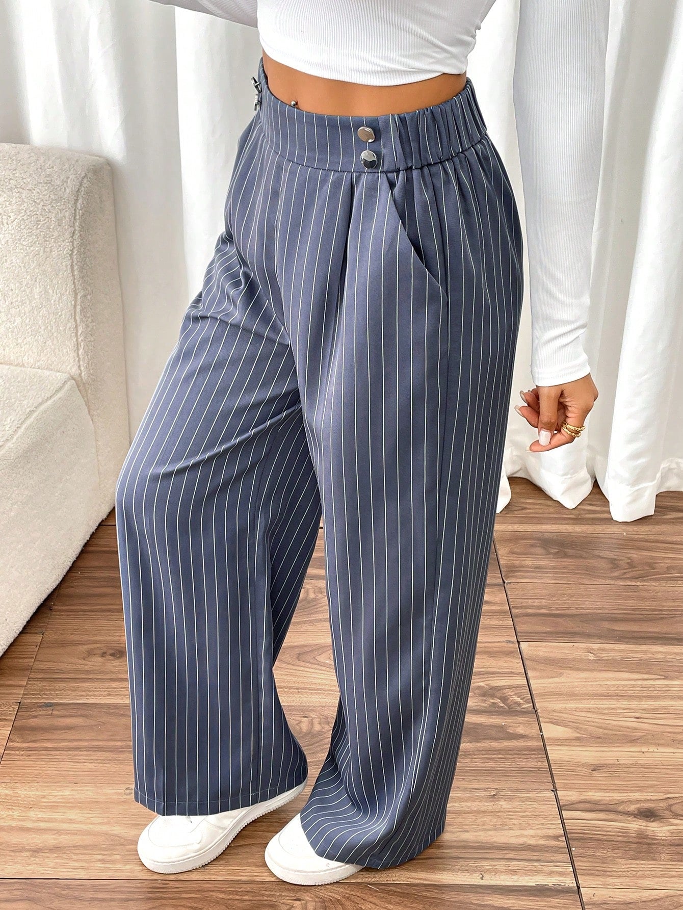 Frenchy Women's Elegant Straight-Leg Office Pants With Double Buckle,Women Fall Clothes ,Office Siren,Business Women Clothes,Elegant Effortless Chic Essential,