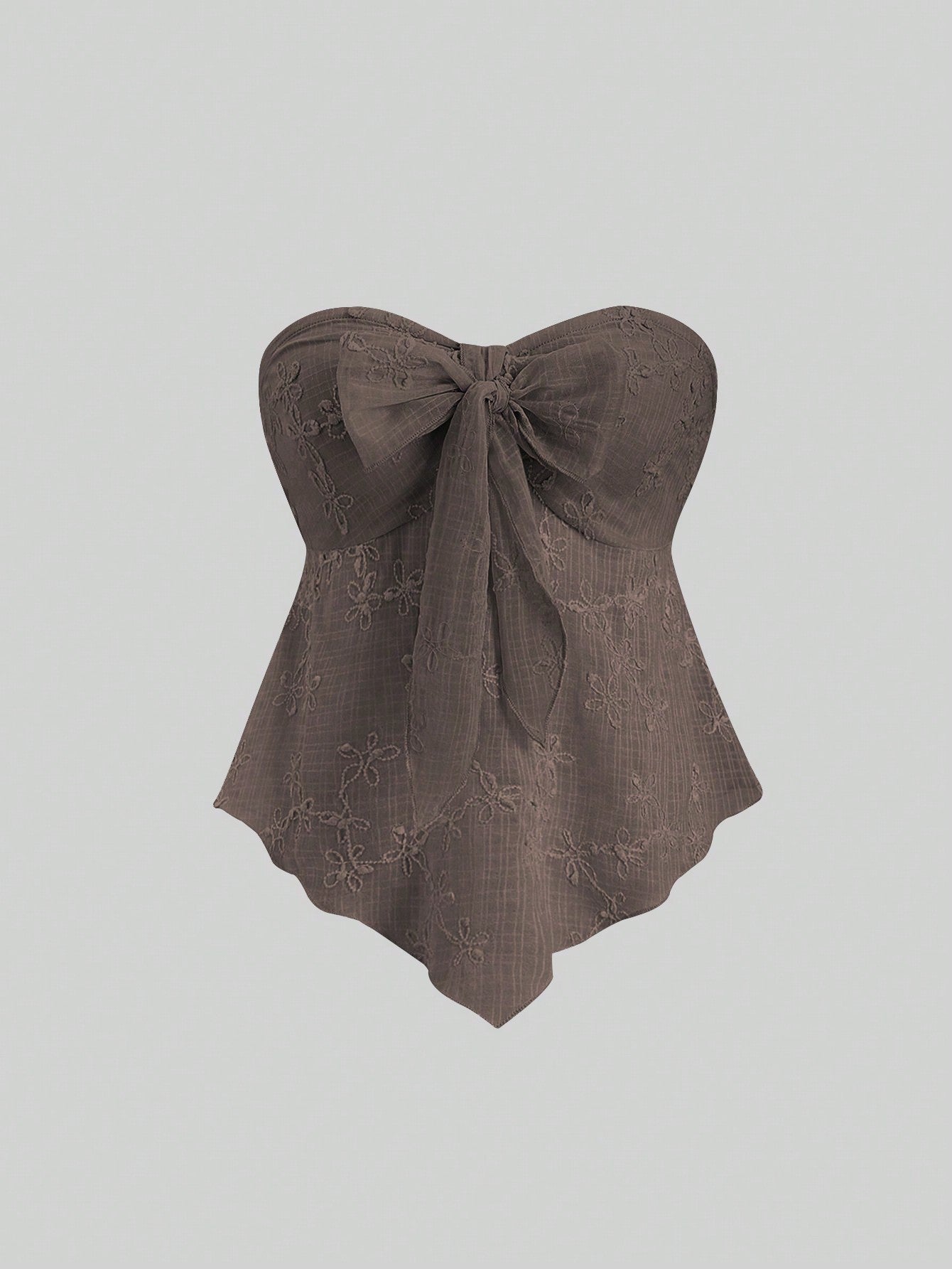 Sweetra Textured Fabric Knot Front Strapless Top Y2K Outfit 