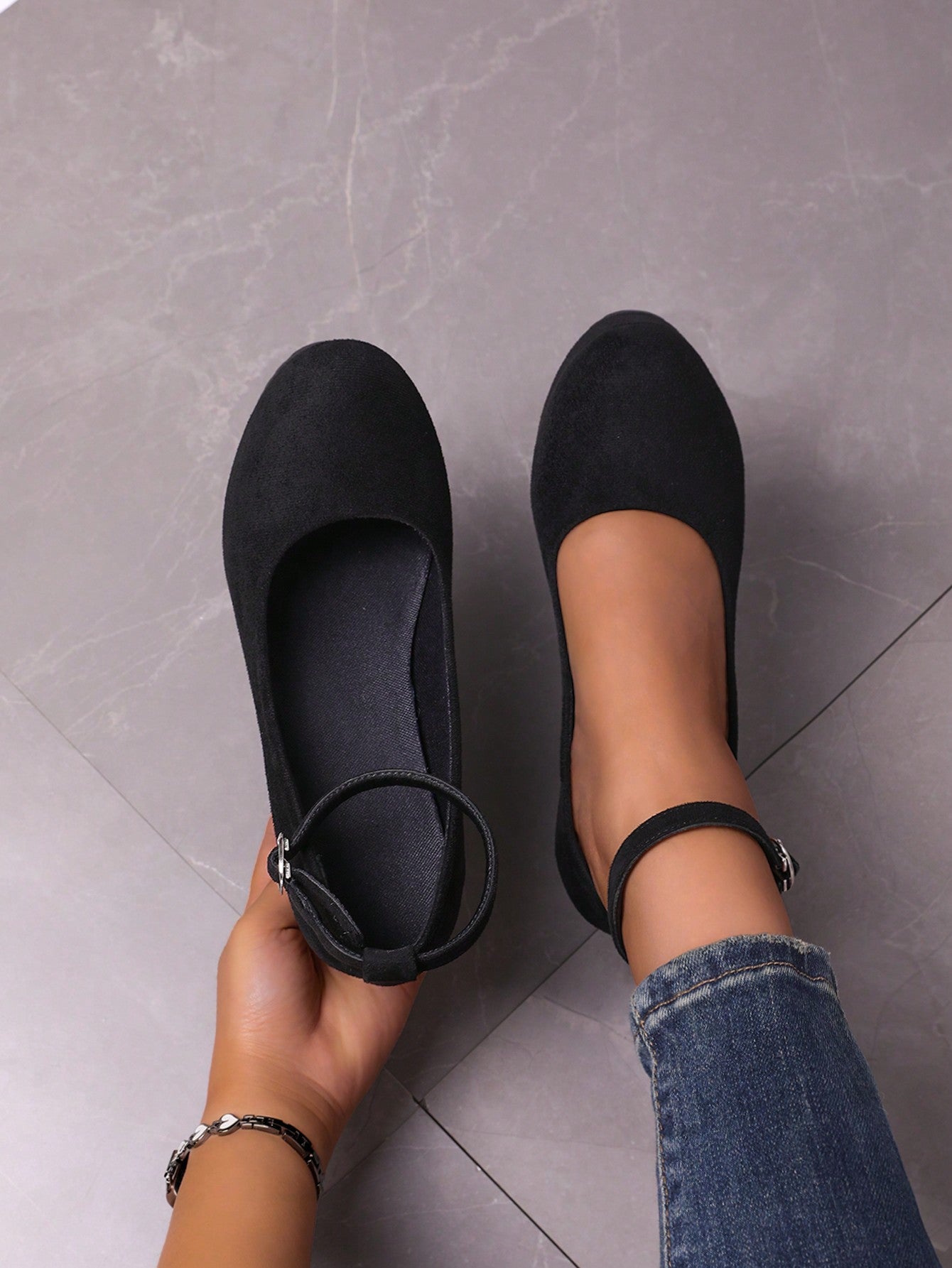 Women's Thick Bottom Mary Jane Shoes Round Toe Waterproof Platform Adjustable Buckle Strap, Fashion Large Size Comfortable Casual Shoes, Suitable For Spring And Autumn