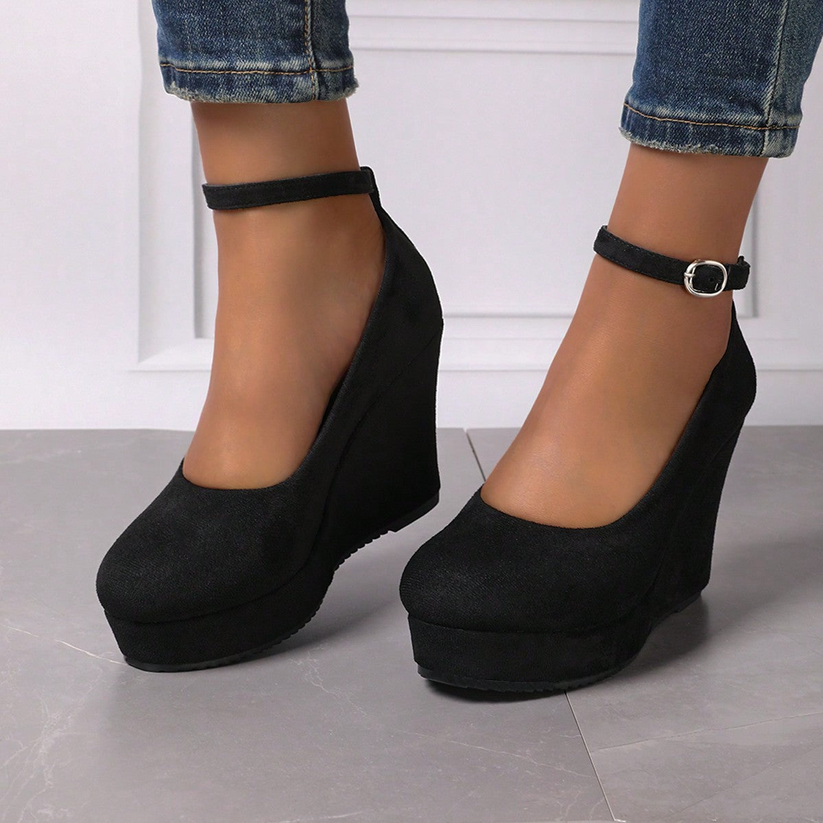 Women's Thick Bottom Mary Jane Shoes Round Toe Waterproof Platform Adjustable Buckle Strap, Fashion Large Size Comfortable Casual Shoes, Suitable For Spring And Autumn