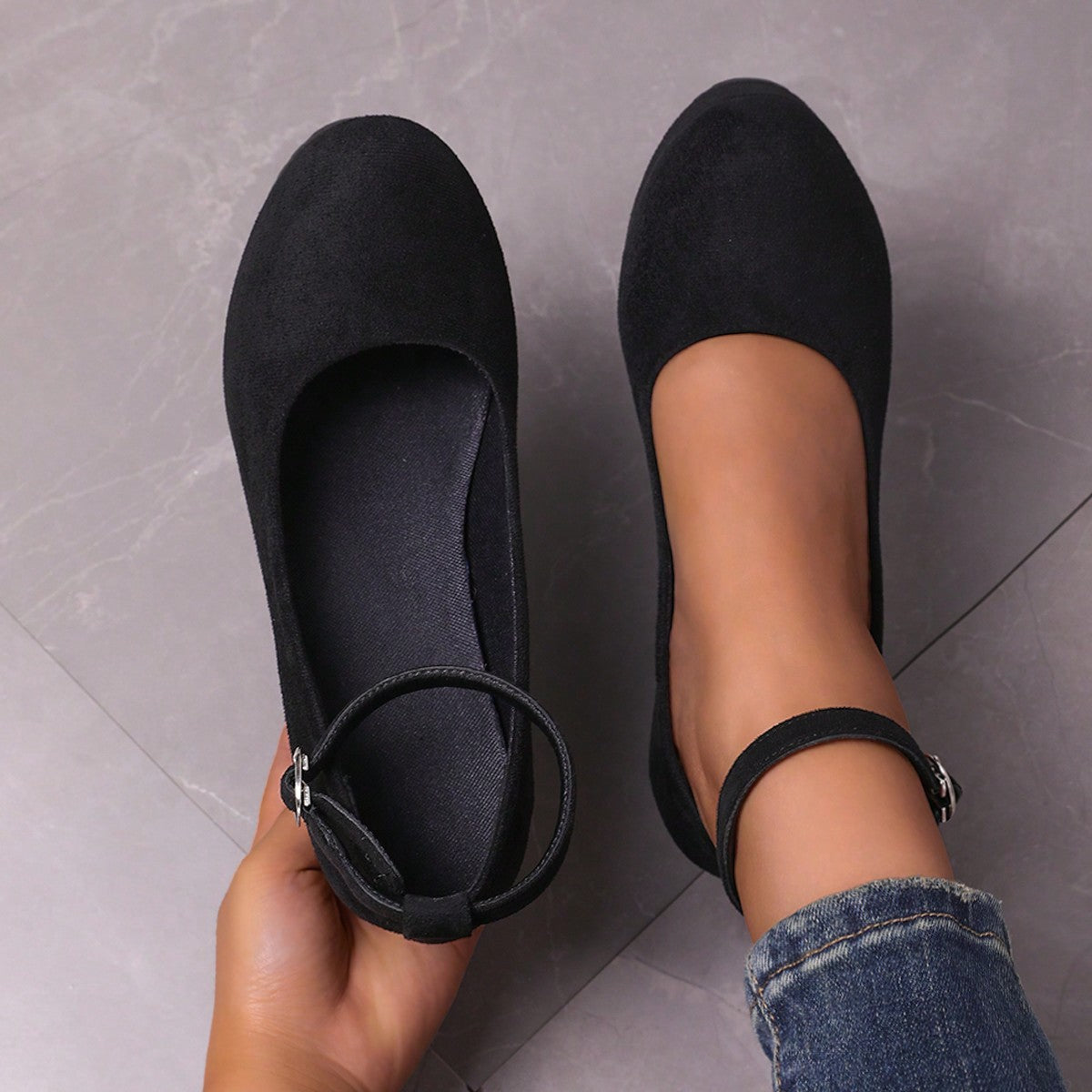 Women's Thick Bottom Mary Jane Shoes Round Toe Waterproof Platform Adjustable Buckle Strap, Fashion Large Size Comfortable Casual Shoes, Suitable For Spring And Autumn