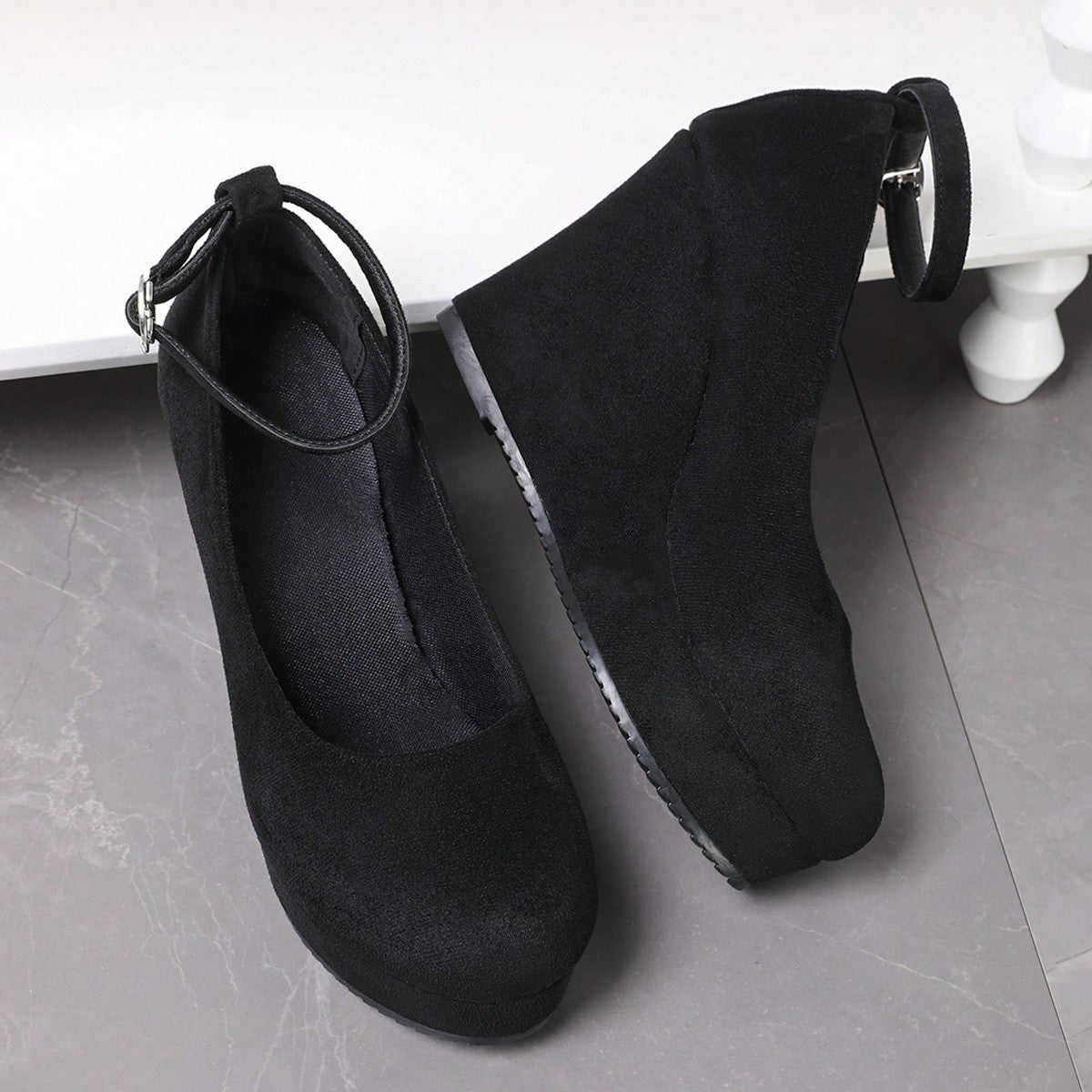 Women's Thick Bottom Mary Jane Shoes Round Toe Waterproof Platform Adjustable Buckle Strap, Fashion Large Size Comfortable Casual Shoes, Suitable For Spring And Autumn