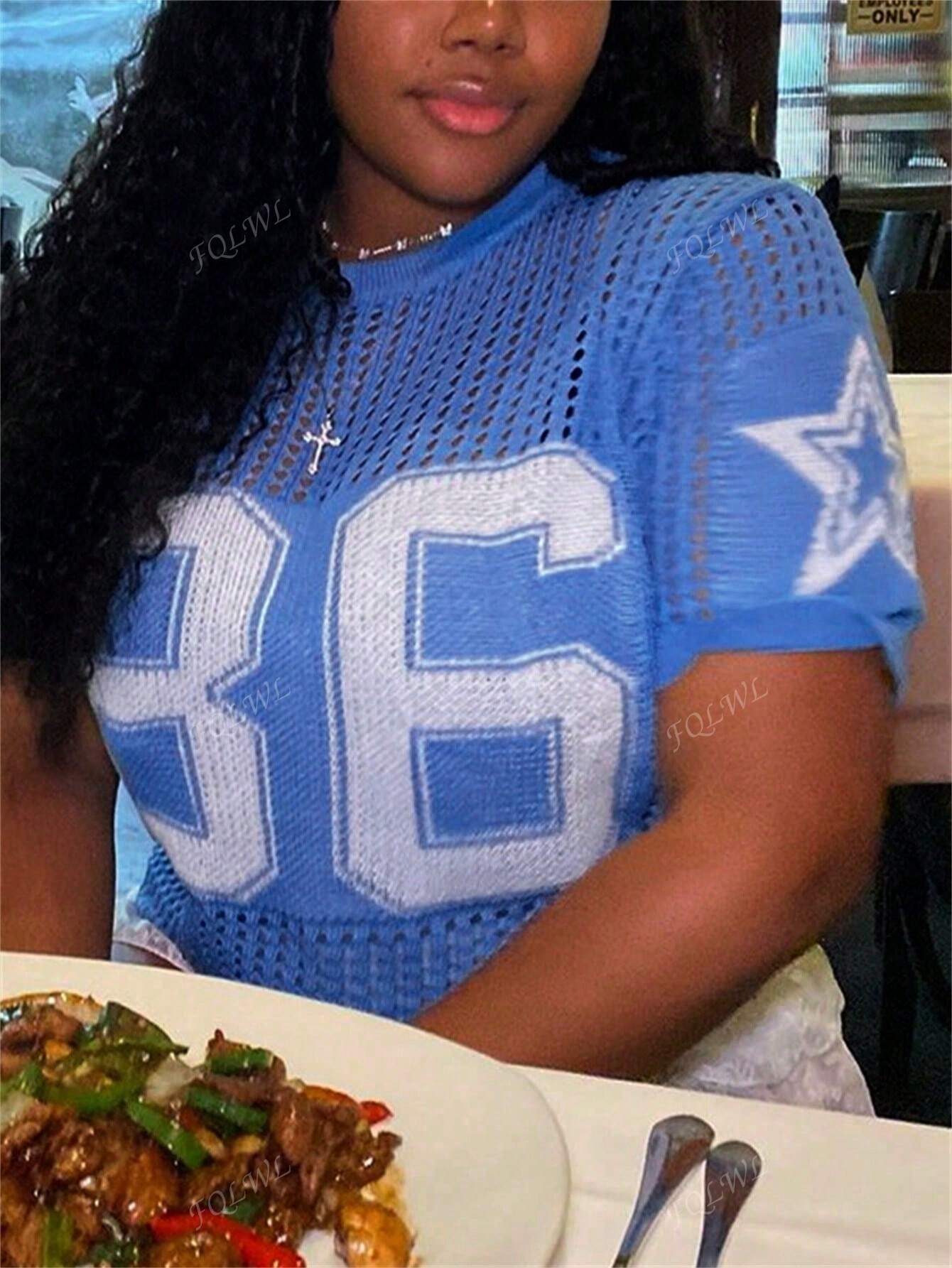 Summer Women's Casual Knitted Tops Street Mesh Breathable Round Neck Short-Sleeved Casual Knitted T-Shirt