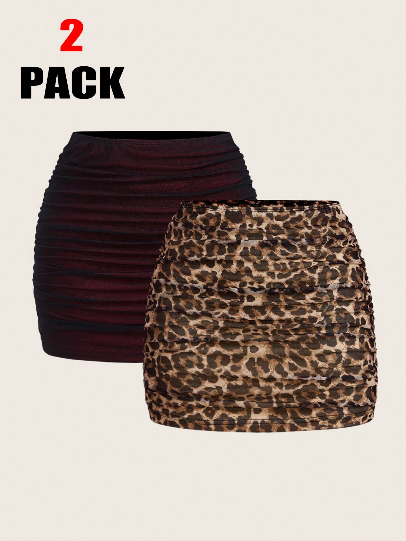 EZwear 2pcs Mesh Double Layer See-Through Bodycon Mini Skirt Set