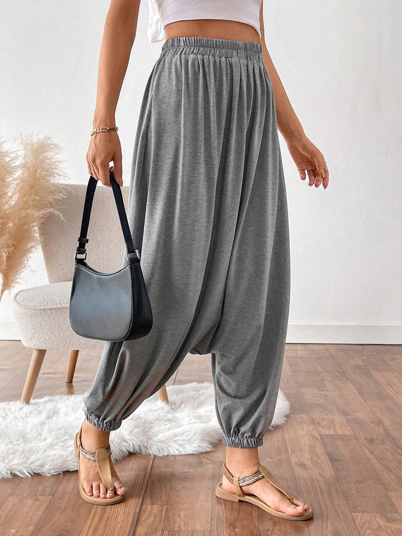 LUNE Women's Fashionable & Avant-Garde Milk Drawstring Harem Pants