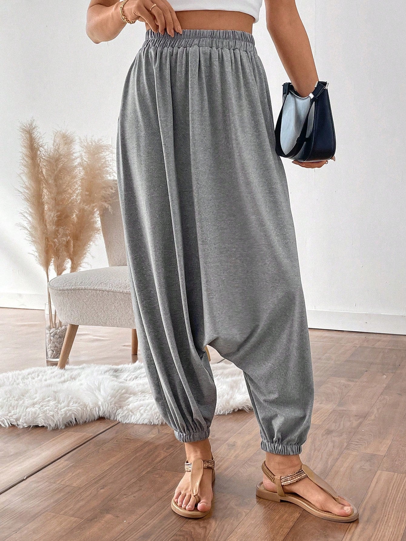 LUNE Women's Fashionable & Avant-Garde Milk Drawstring Harem Pants