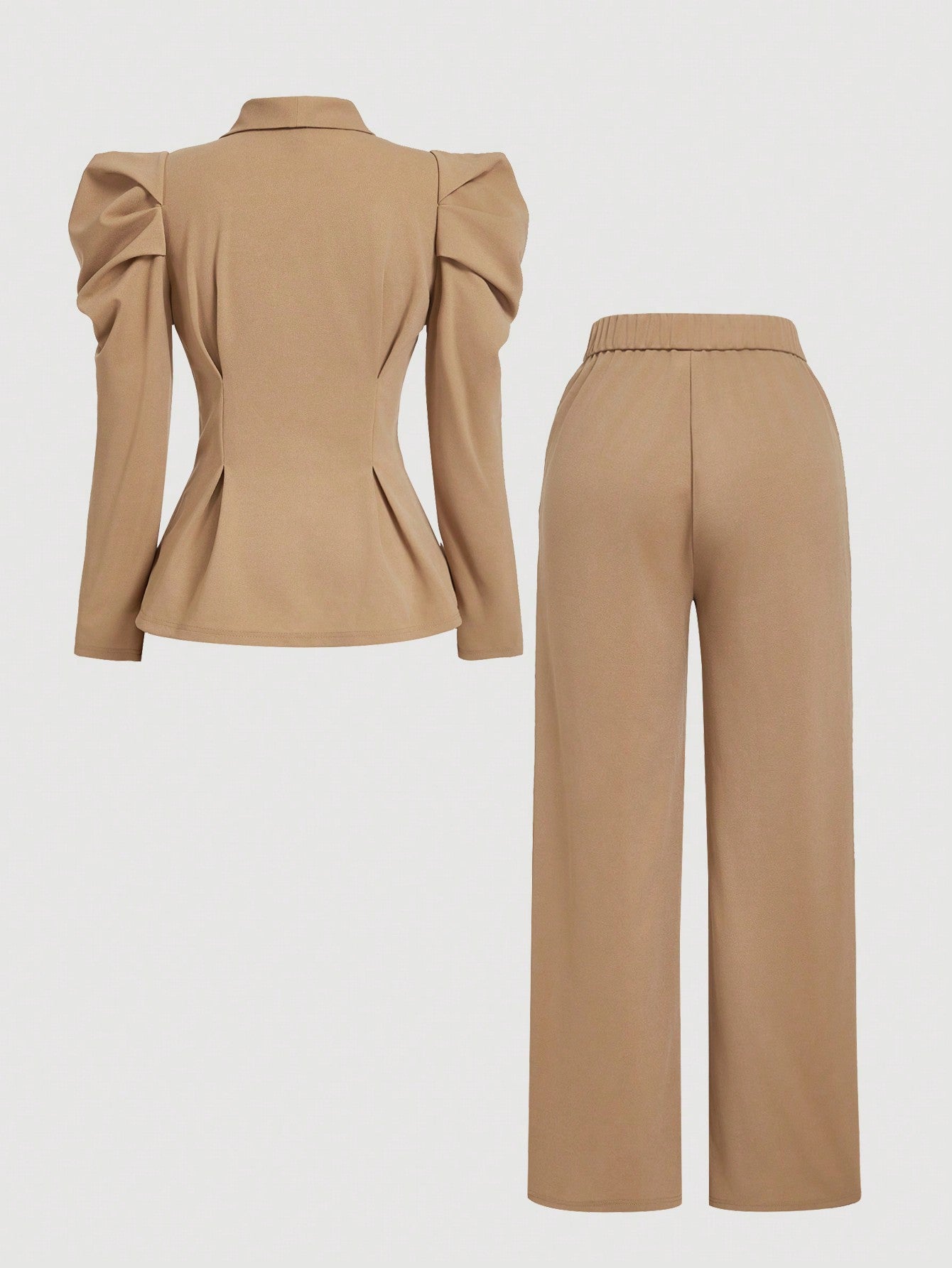 MOD Women 2 Pieces Set Brown Vintage Flared Sleeve Fitted Blazer & Straight Leg Pants, Holiday Women Outfits, Women Clothes, New Year, Classy Outfits, New Years