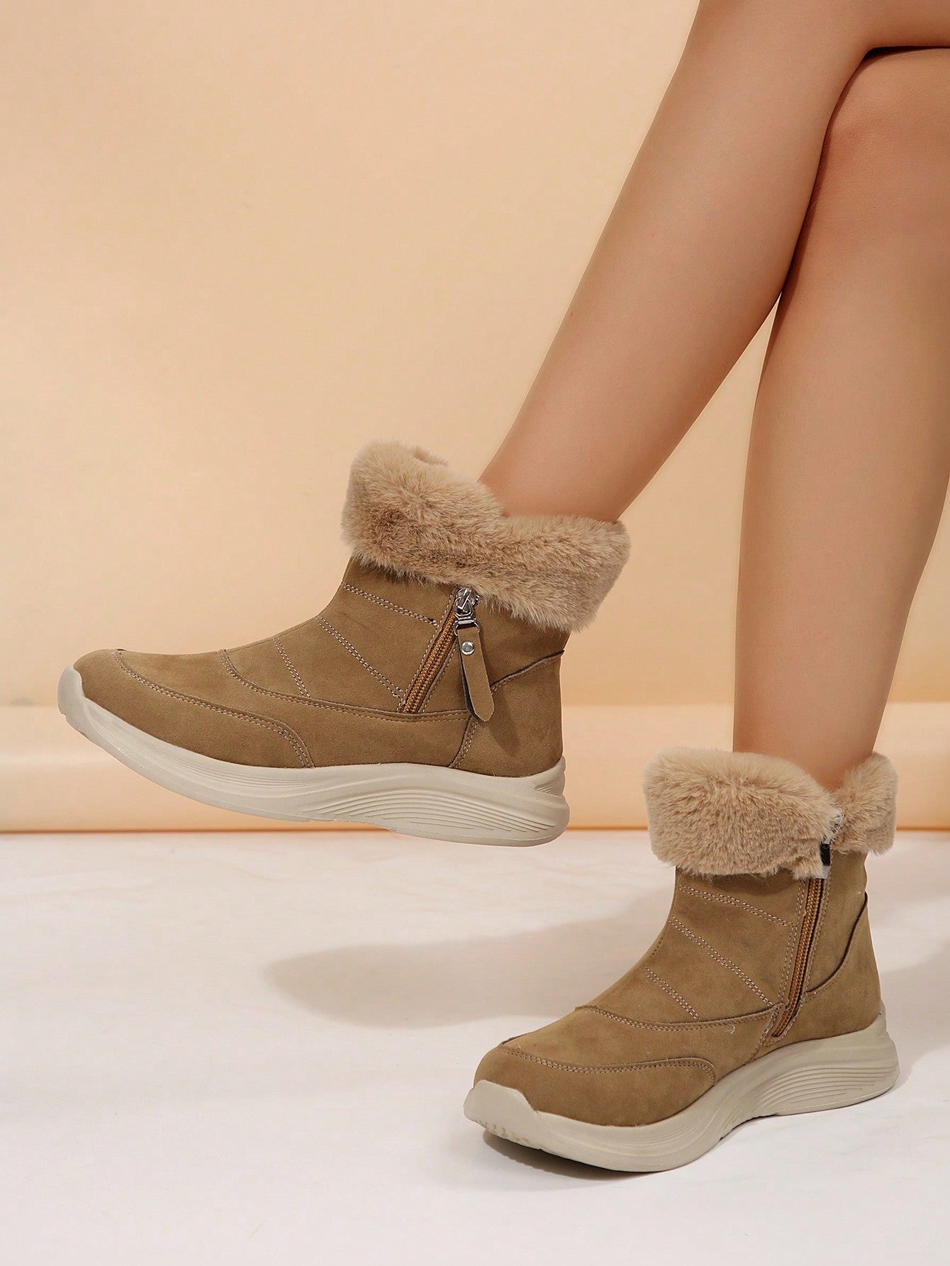 New Winter Warm Lightweight Flat Faux Fur Cuff Comfortable Snow Boots For Women