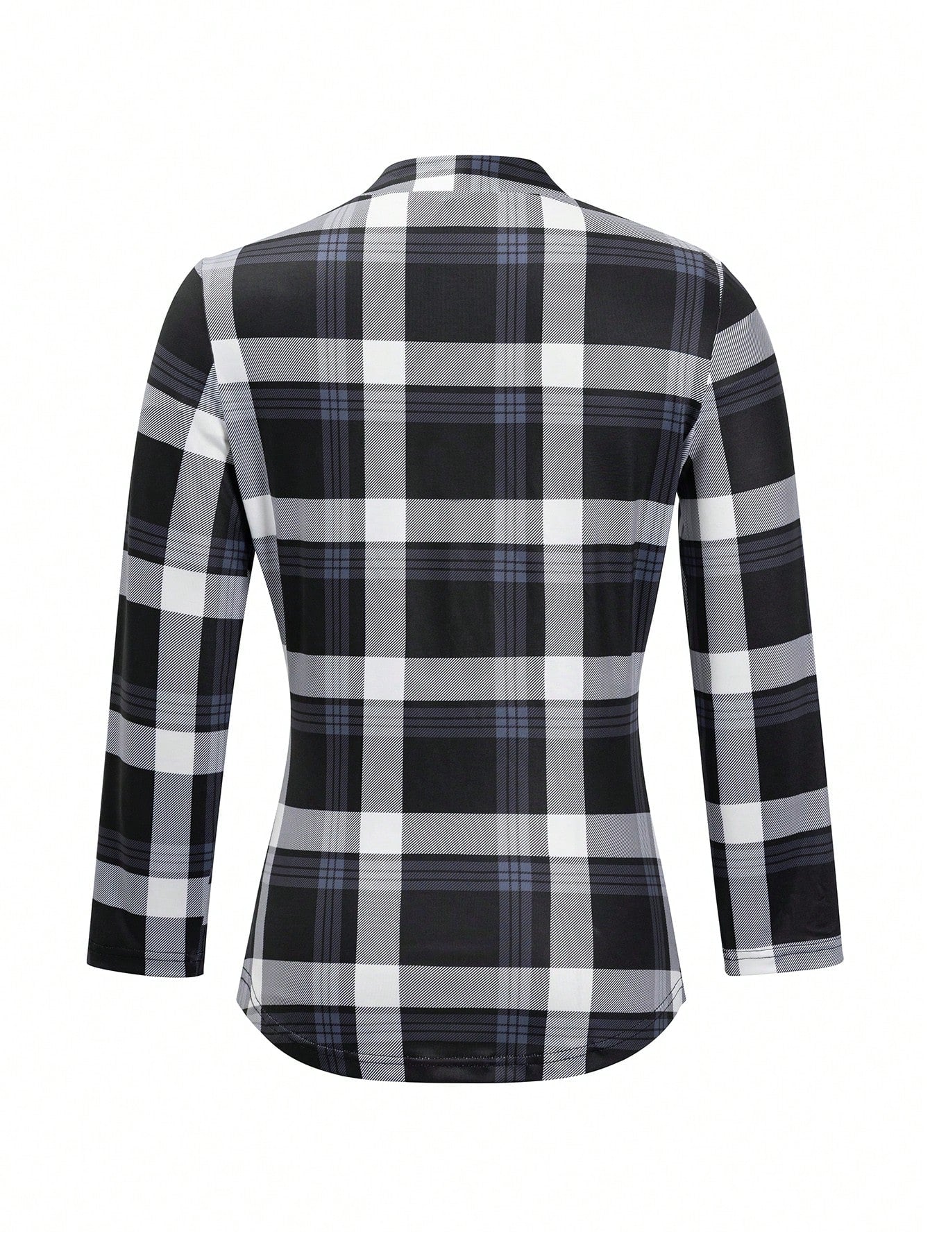 EMERY ROSE Women's V-Neck Drawstring Long Sleeve Plaid Design Casual T-Shirt Graphic Tees Women Tops For Spring Outfit