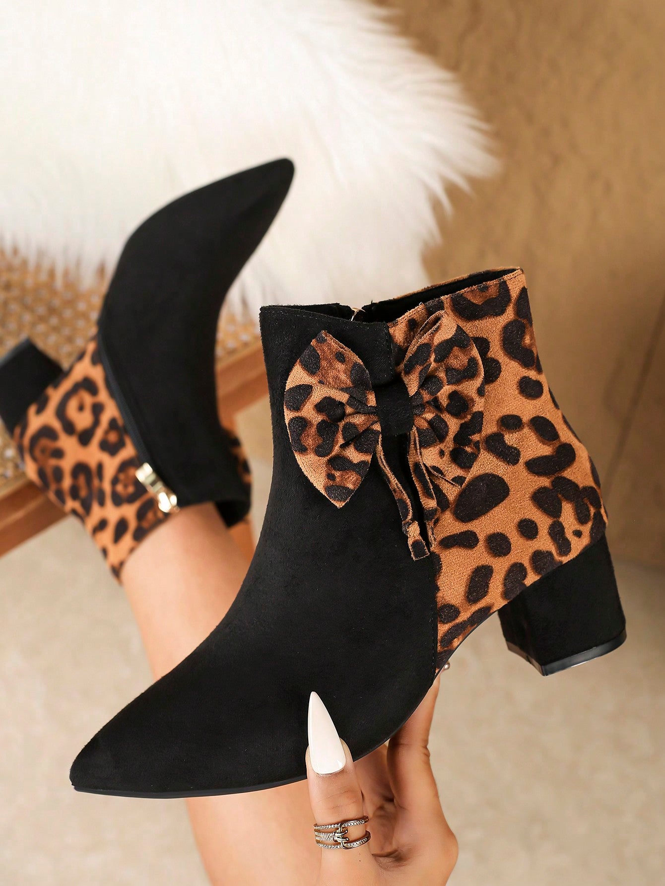 Fashionable Chunky Heel Boots, Lace Up Side Zipper Ankle Boots, Pointed Toe High Heel Booties
