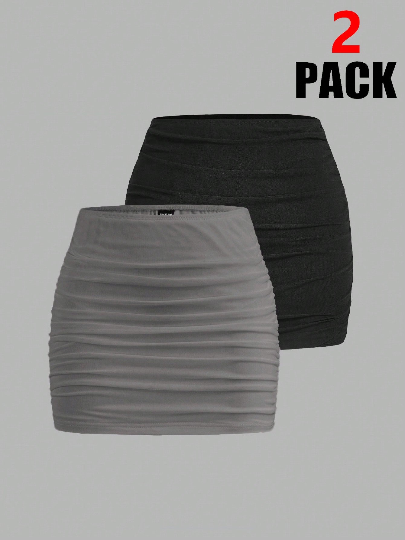 EZwear 2pcs Mesh Double Layer See-Through Bodycon Mini Skirt Set