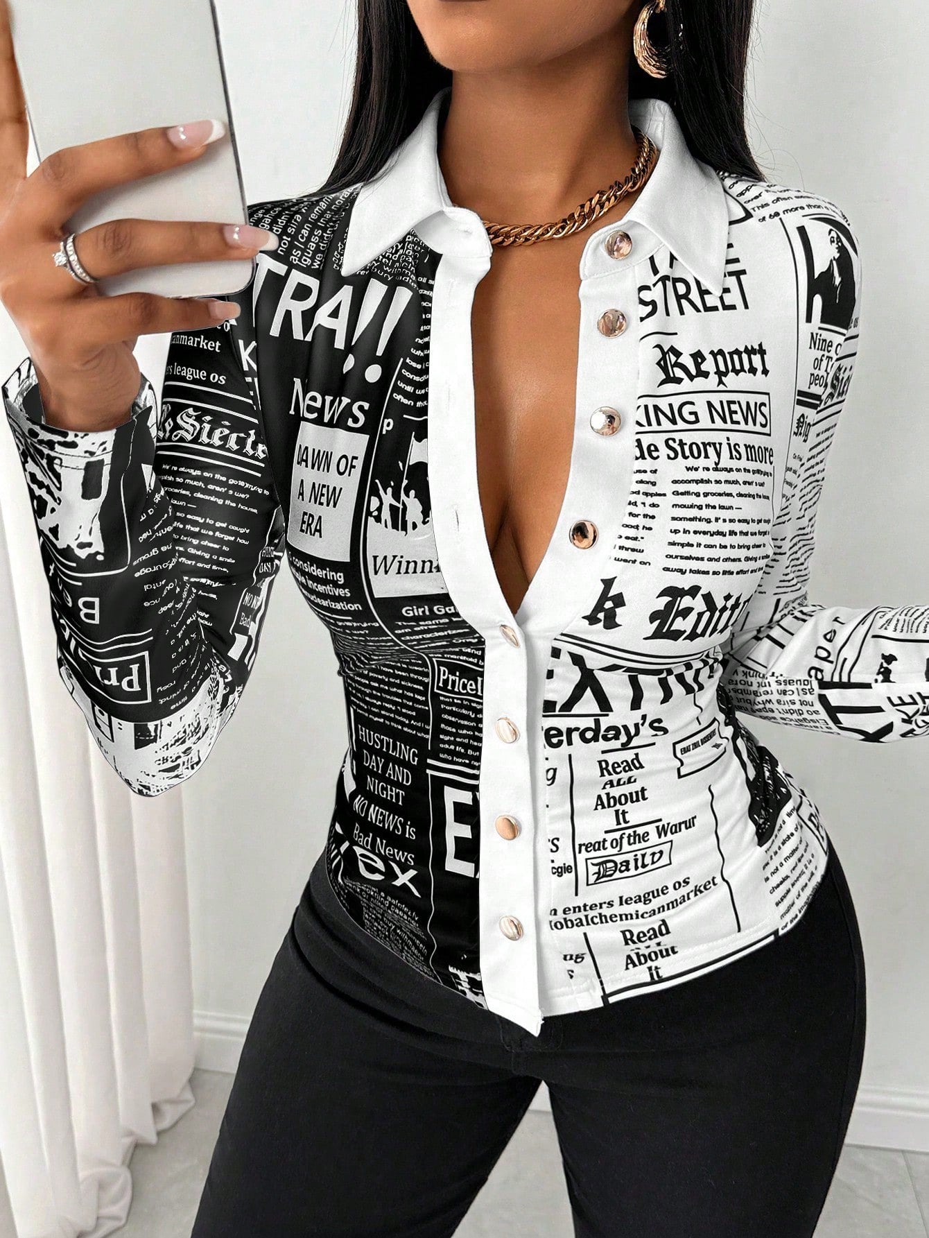 Slayr Women's Autumn Slogan Print Long Sleeve Single Breasted Casual Shirt,Long Sleeve Tops