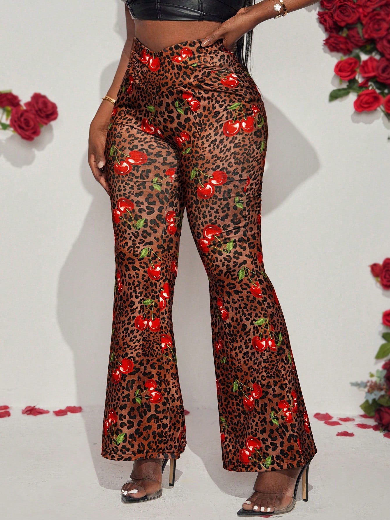 Slayr Fashion Branch Print Slim Fit Flare Pants