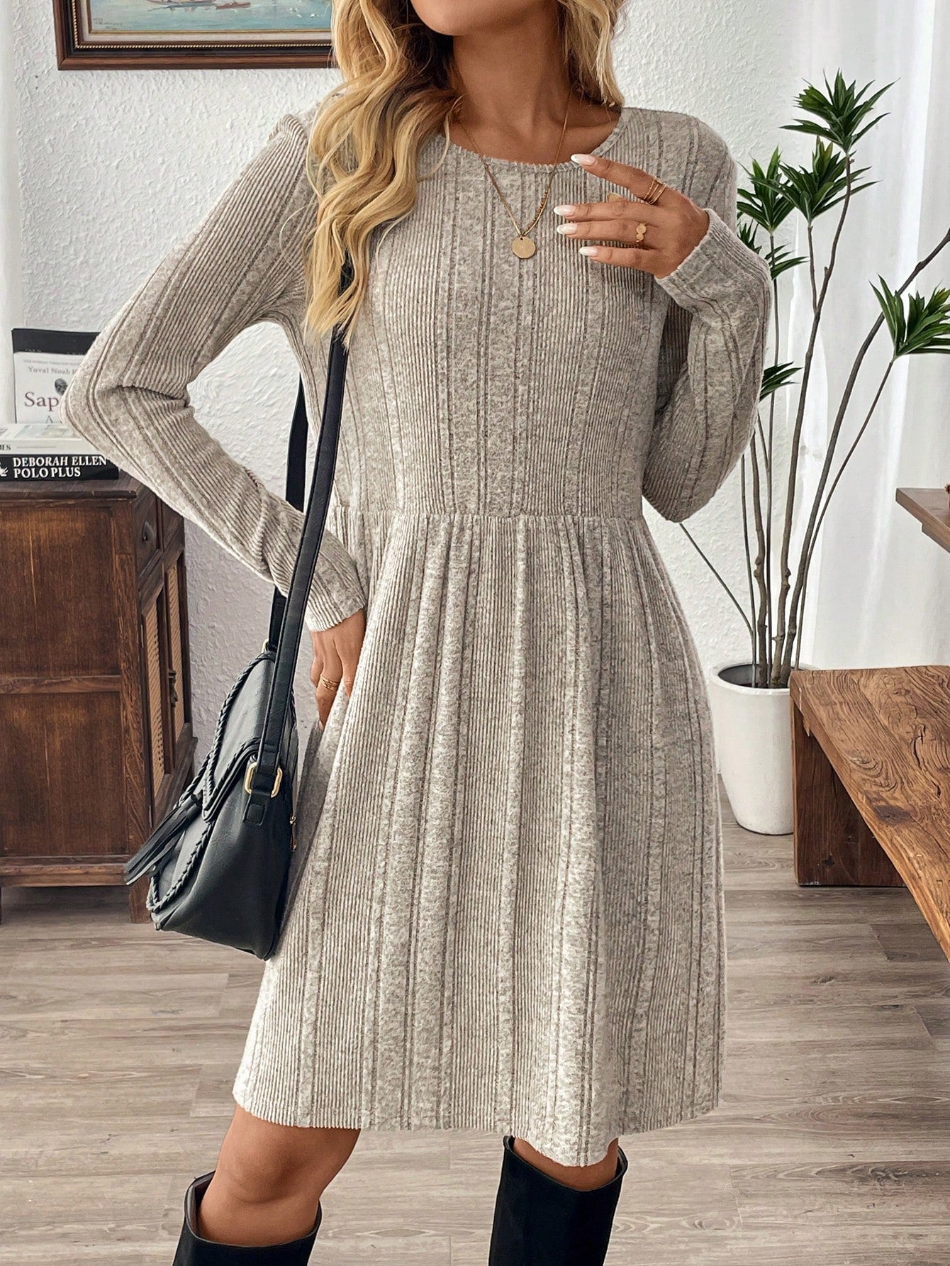 RusticEase Women Casual Color Block Striped Mini Dress For Autumn