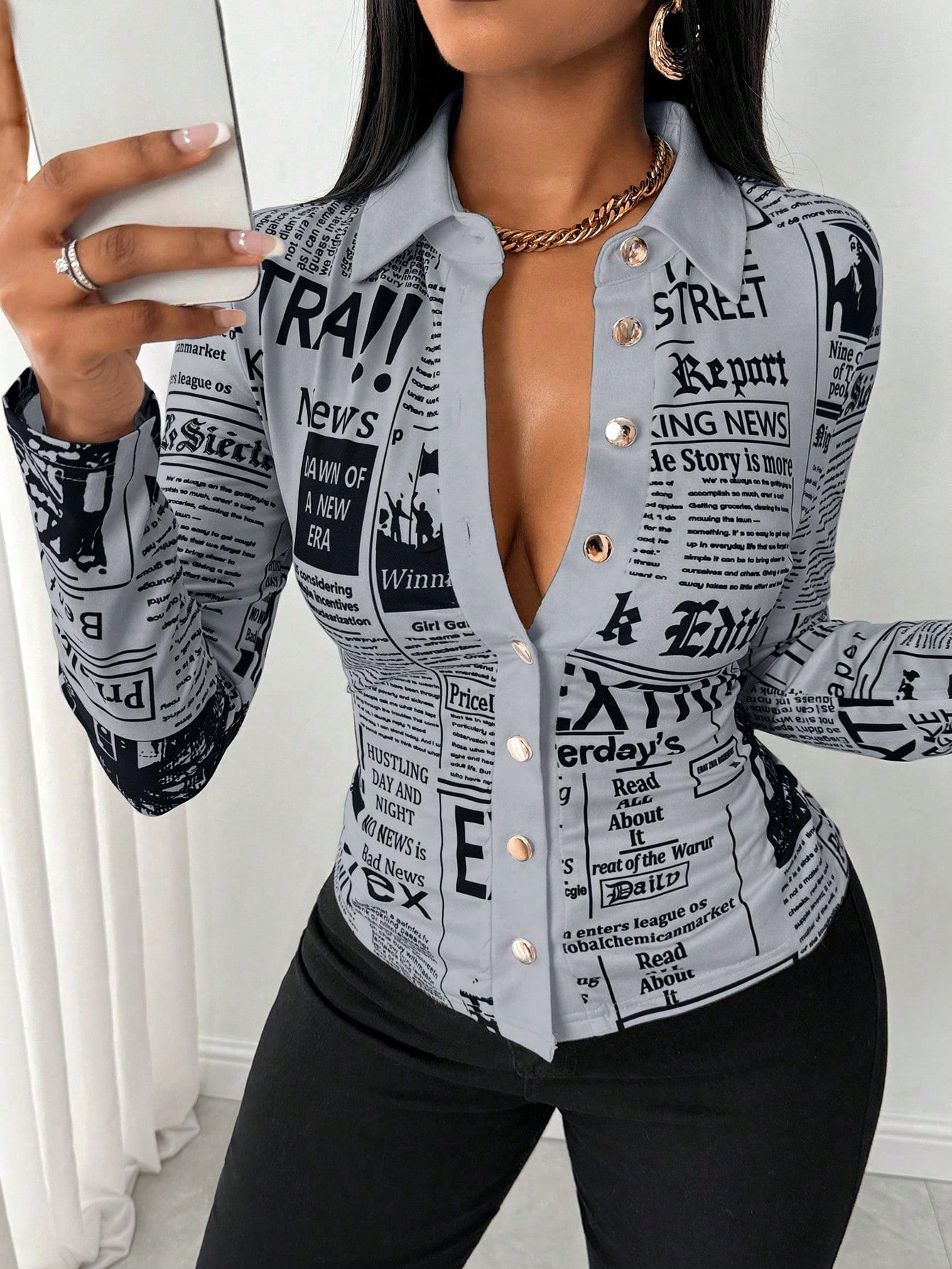 Slayr Women's Autumn Slogan Print Long Sleeve Single Breasted Casual Shirt,Long Sleeve Tops