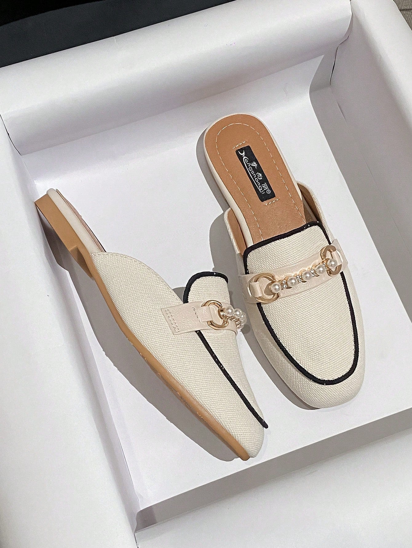 Women's Fisherman Mules Shoes, Combination Of Mesh And Transparent Net Yarn Design, Flat Heel, Square Toe