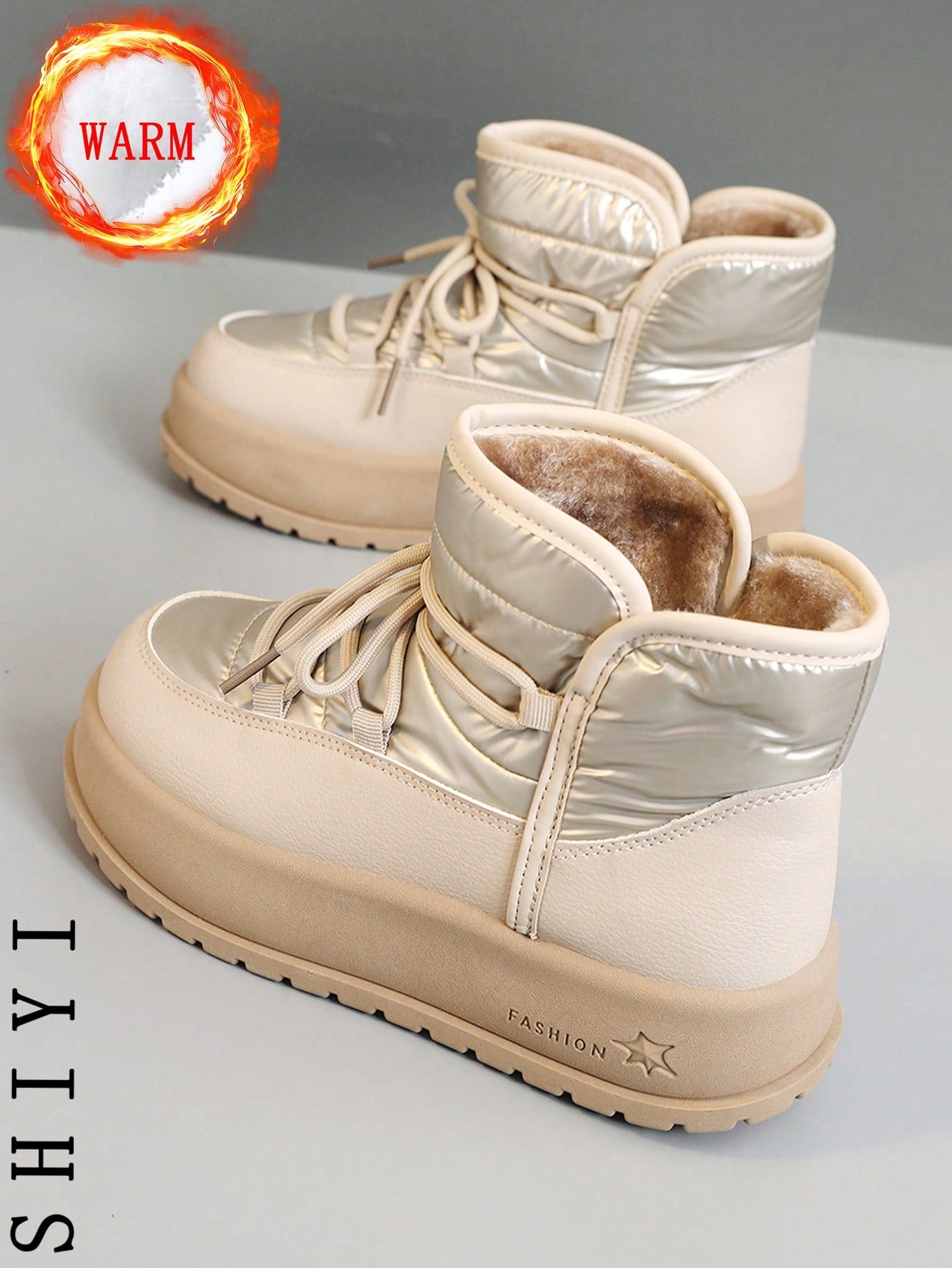 Women's White Casual Sneakers, 2024 Winter New Arrival, Plush Lining Warm Outdoor Thick Sole Fashion Versatile Vacation Style Student Outdoor Hiking Skateboard Flat Chunky Sneakers Snow Boots