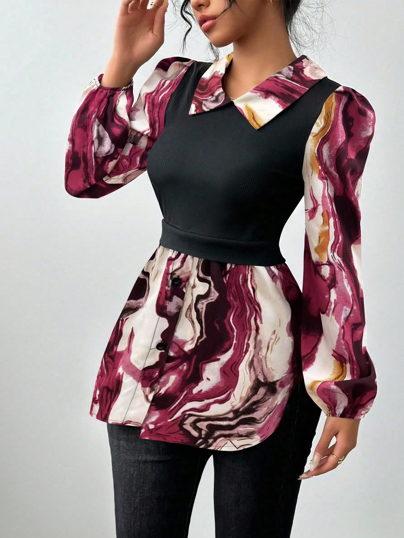 Frenchy Embroidered Mesh Design Contrast Color Knitted Ribbed Two-Piece Top