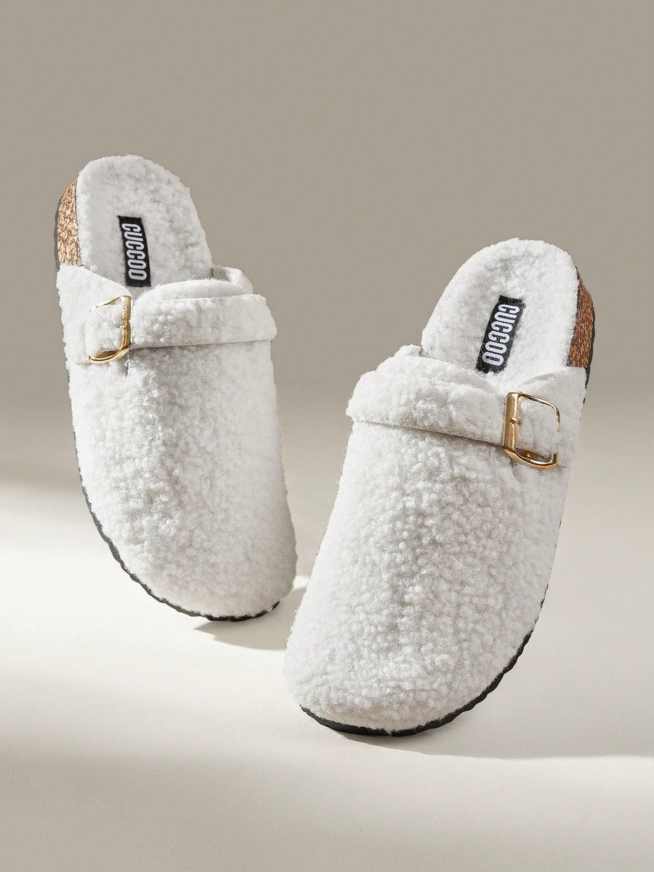 Solecia Women's Round Flat Apricot Toe Slip On Fluffy Slippers With Buckle Decor, Suitable For Indoor And Outdoor For Summer Vacation Shoes Summer Sale Back To School Shoes College Student Shoes Christmas Fall New Year Holiday