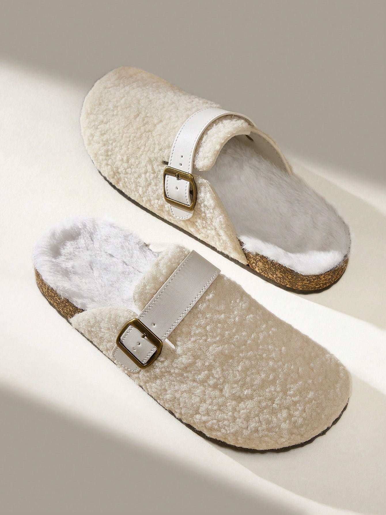 Solecia Women's Round Flat Apricot Toe Slip On Fluffy Slippers With Buckle Decor, Suitable For Indoor And Outdoor For Summer Vacation Shoes Summer Sale Back To School Shoes College Student Shoes Christmas Fall New Year Holiday