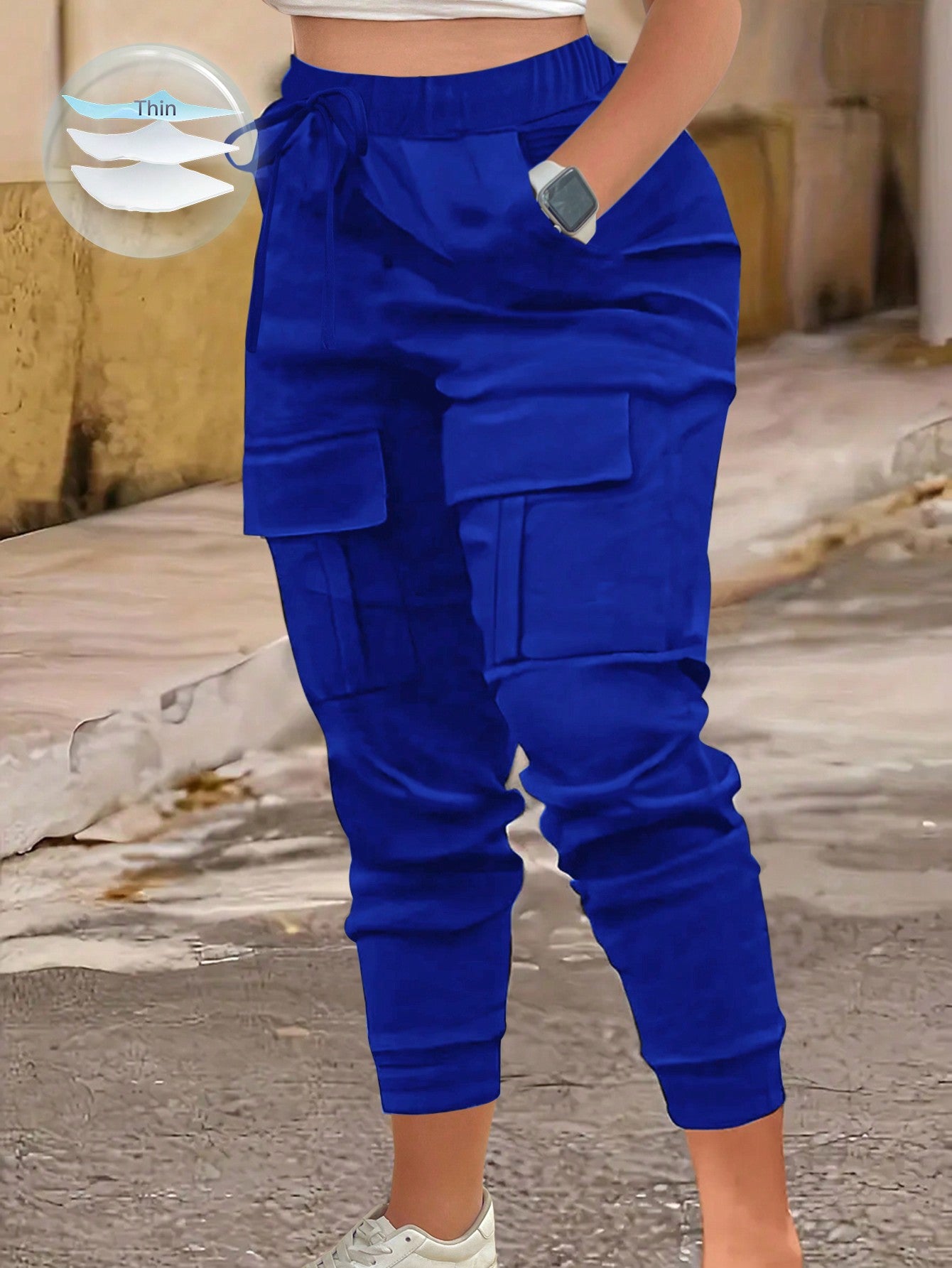 MOOSTA Plus Size Drawstring Waist & Cuffed Workwear Long Trousers