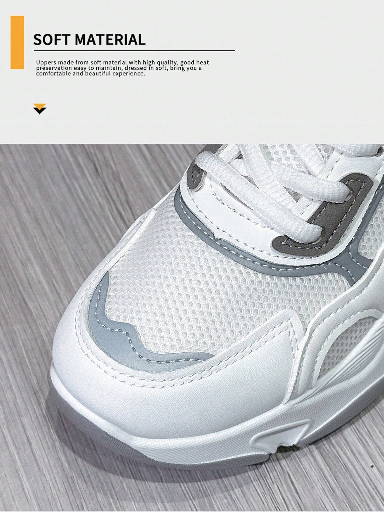 Women Round Toe Lace-Up Color Block Mesh Breathable Comfortable Fashionable Casual Thick Sole Sneakers, Versatile White Shoes For Women