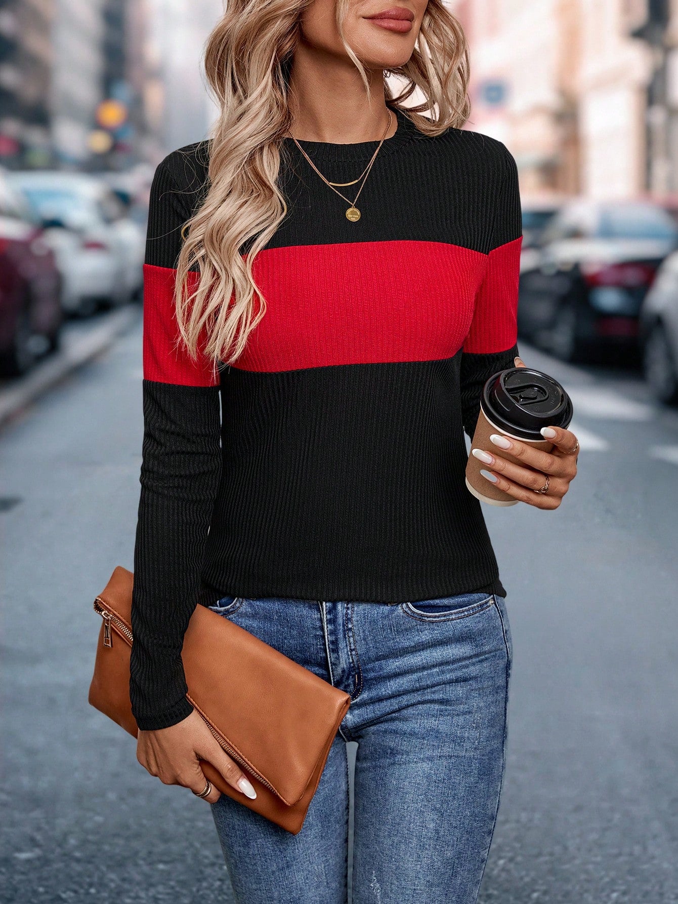 LUNE Women Black Long Sleeve T-Shirt Patchwork Thermal Lined Sweatshirt For Autumn Graphic Tees Women Tops For Spring Outfit