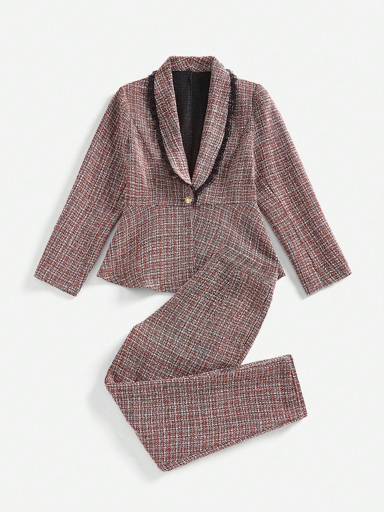 Clasi 2pcs Lace Patchwork Shawl Neck Button Front Long Sleeve Slim Fit Blazer Jacket & Pants Suit Set