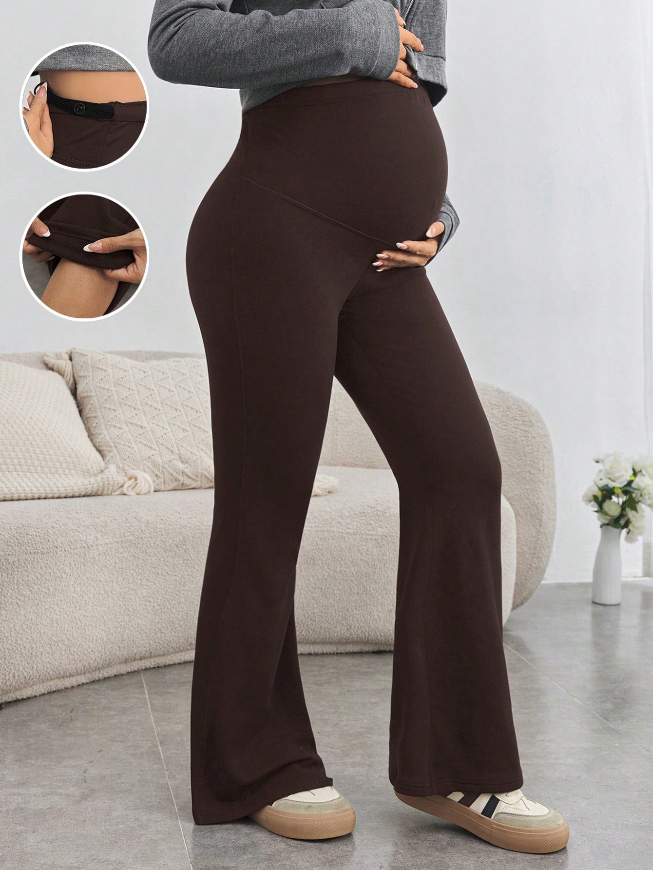 Maternity Adjustable Waist Skinny Flared Long Pants With Super High Waist