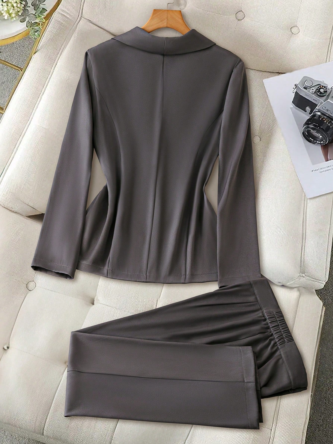 Clasi Women's Autumn Solid Color Lapel Neck Long Sleeve Jacket And Pants Elegant Suit Set