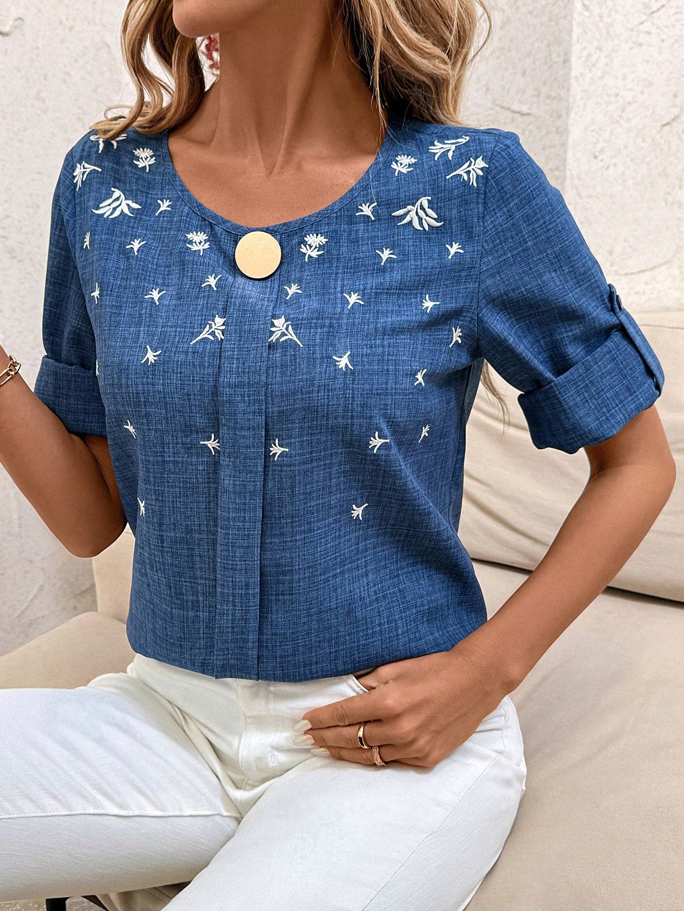 Clasi Women Solid Roll Up Sleeve Blouse