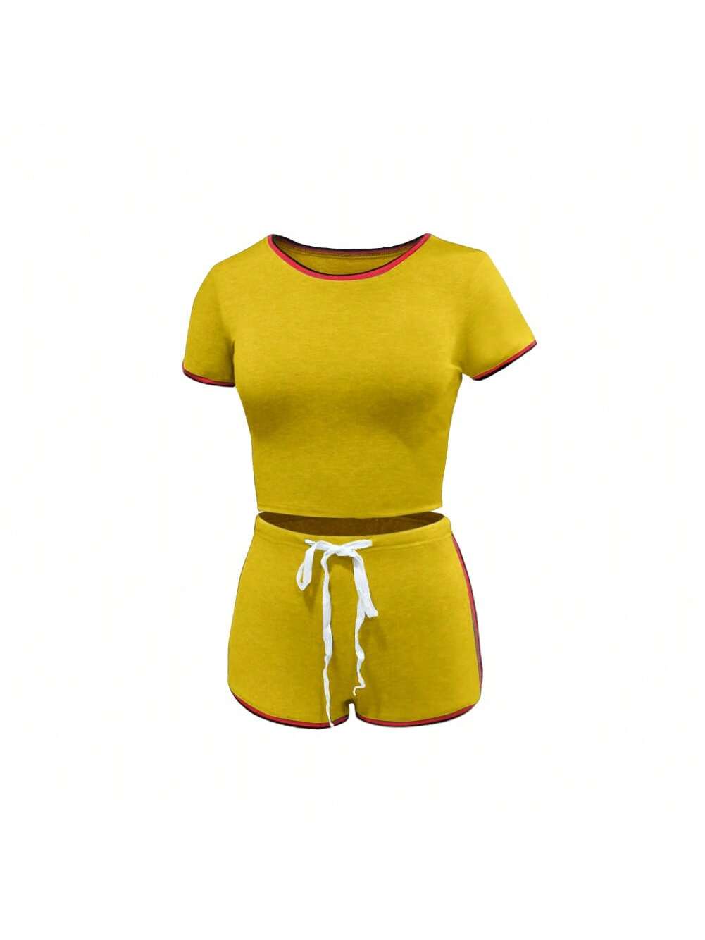 Women 2 Piece Gym Set Short Sleeve Round Neck Top   High Waist Short Pants Tracksuit Set Summer Yoga Sportswear