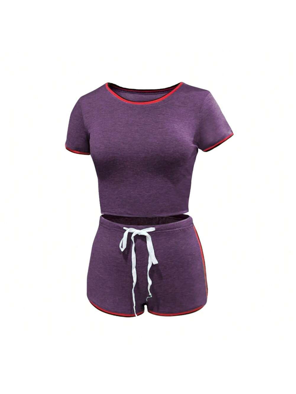 Women 2 Piece Gym Set Short Sleeve Round Neck Top   High Waist Short Pants Tracksuit Set Summer Yoga Sportswear