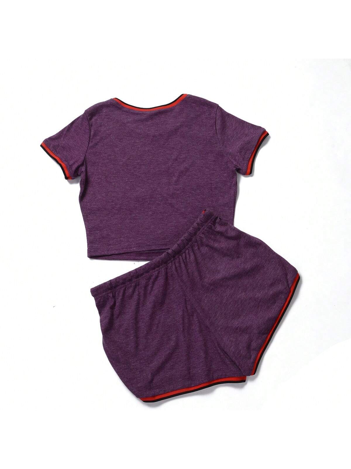 Women 2 Piece Gym Set Short Sleeve Round Neck Top   High Waist Short Pants Tracksuit Set Summer Yoga Sportswear