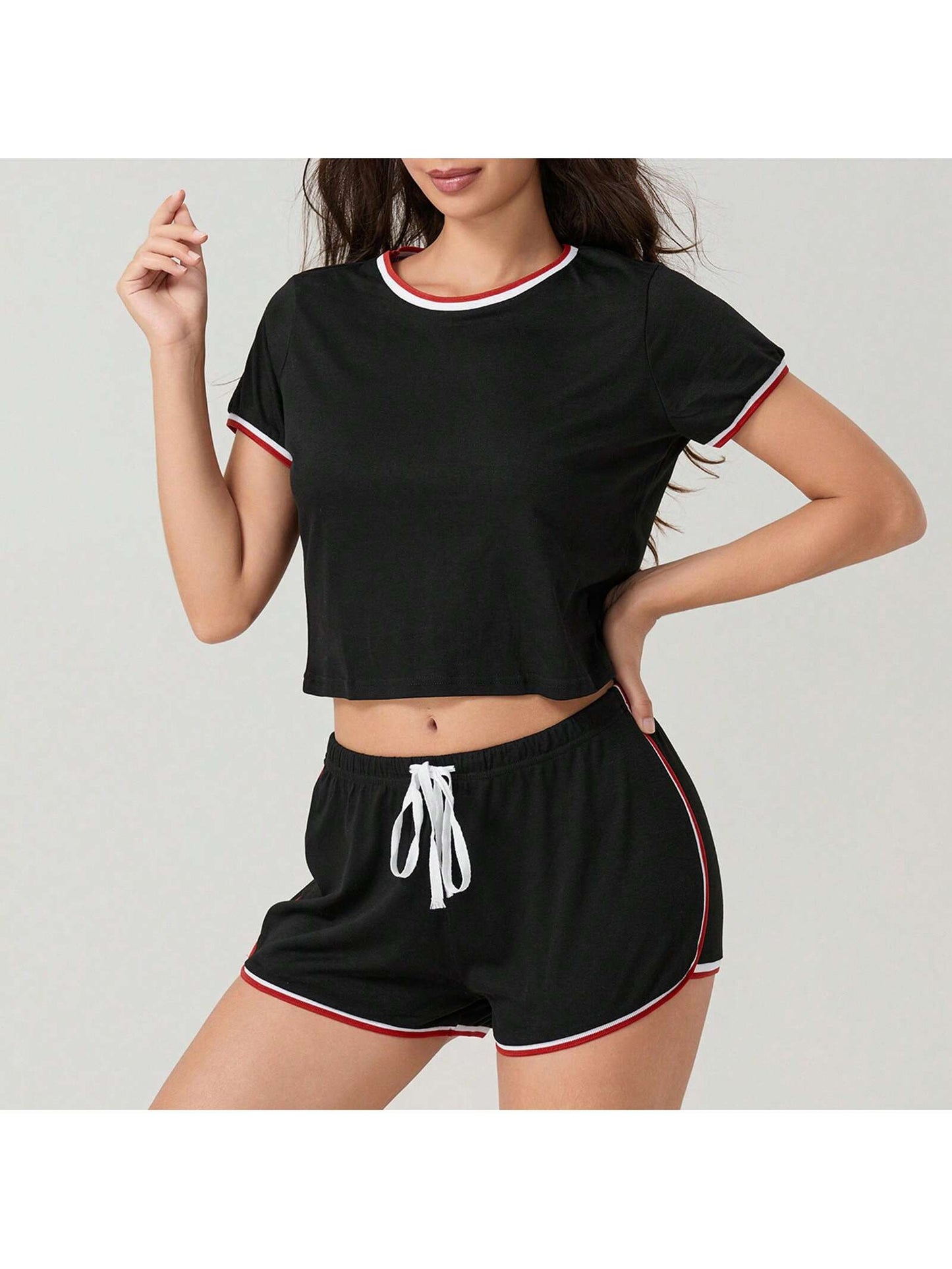 Women 2 Piece Gym Set Short Sleeve Round Neck Top   High Waist Short Pants Tracksuit Set Summer Yoga Sportswear