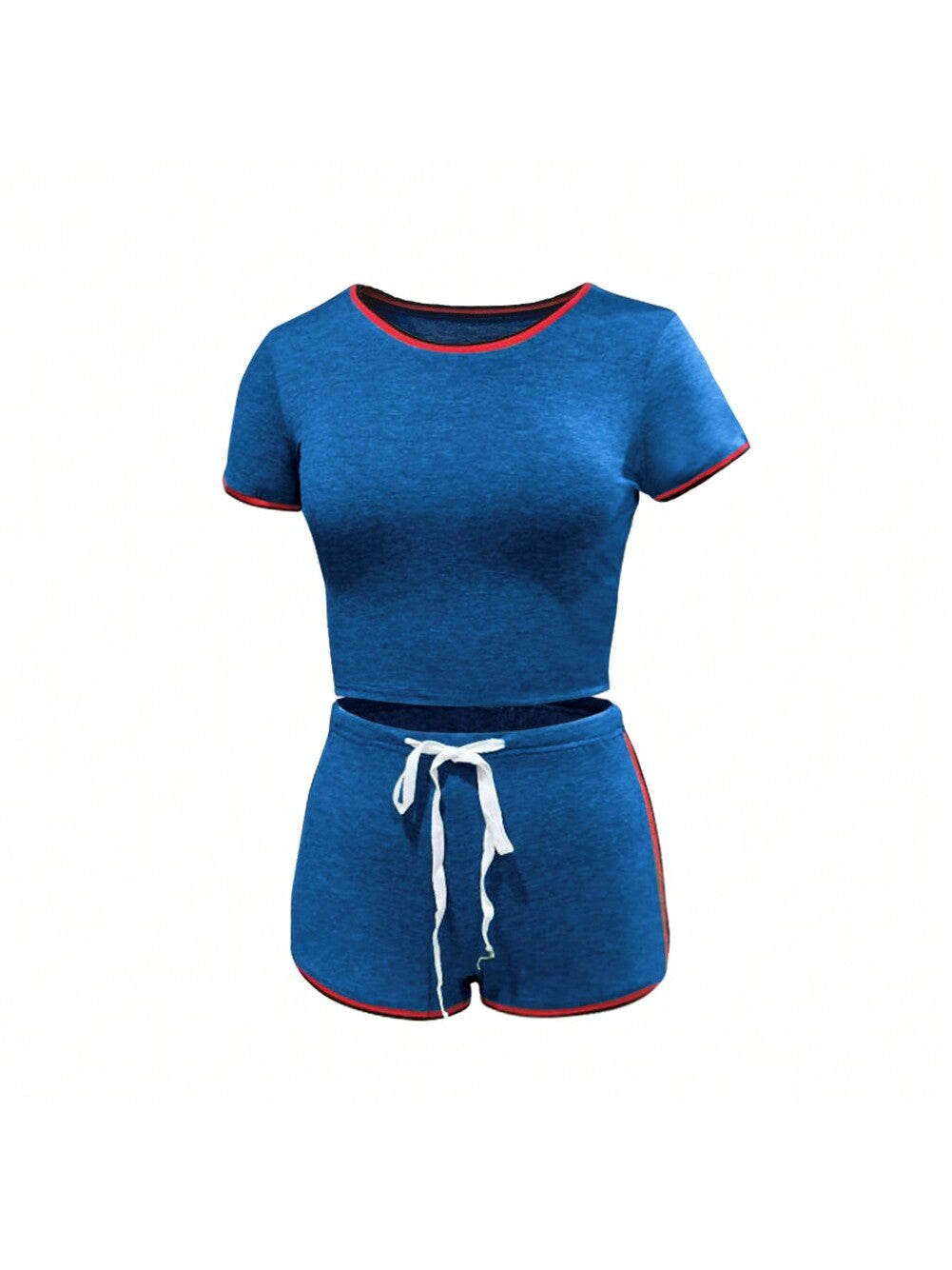 Women 2 Piece Gym Set Short Sleeve Round Neck Top   High Waist Short Pants Tracksuit Set Summer Yoga Sportswear