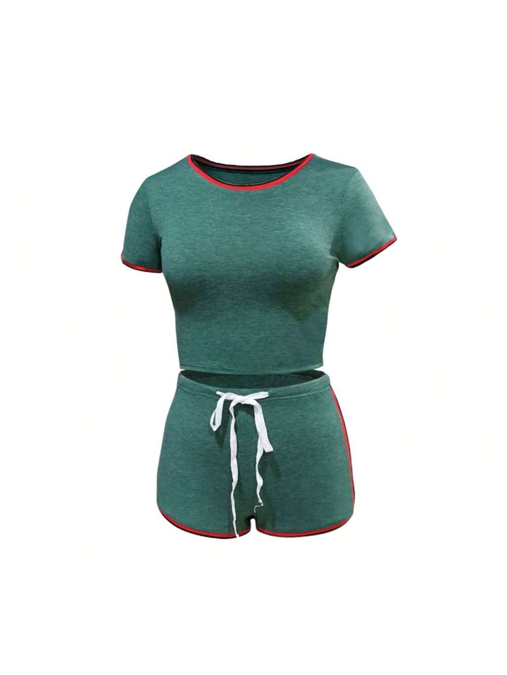 Women 2 Piece Gym Set Short Sleeve Round Neck Top   High Waist Short Pants Tracksuit Set Summer Yoga Sportswear
