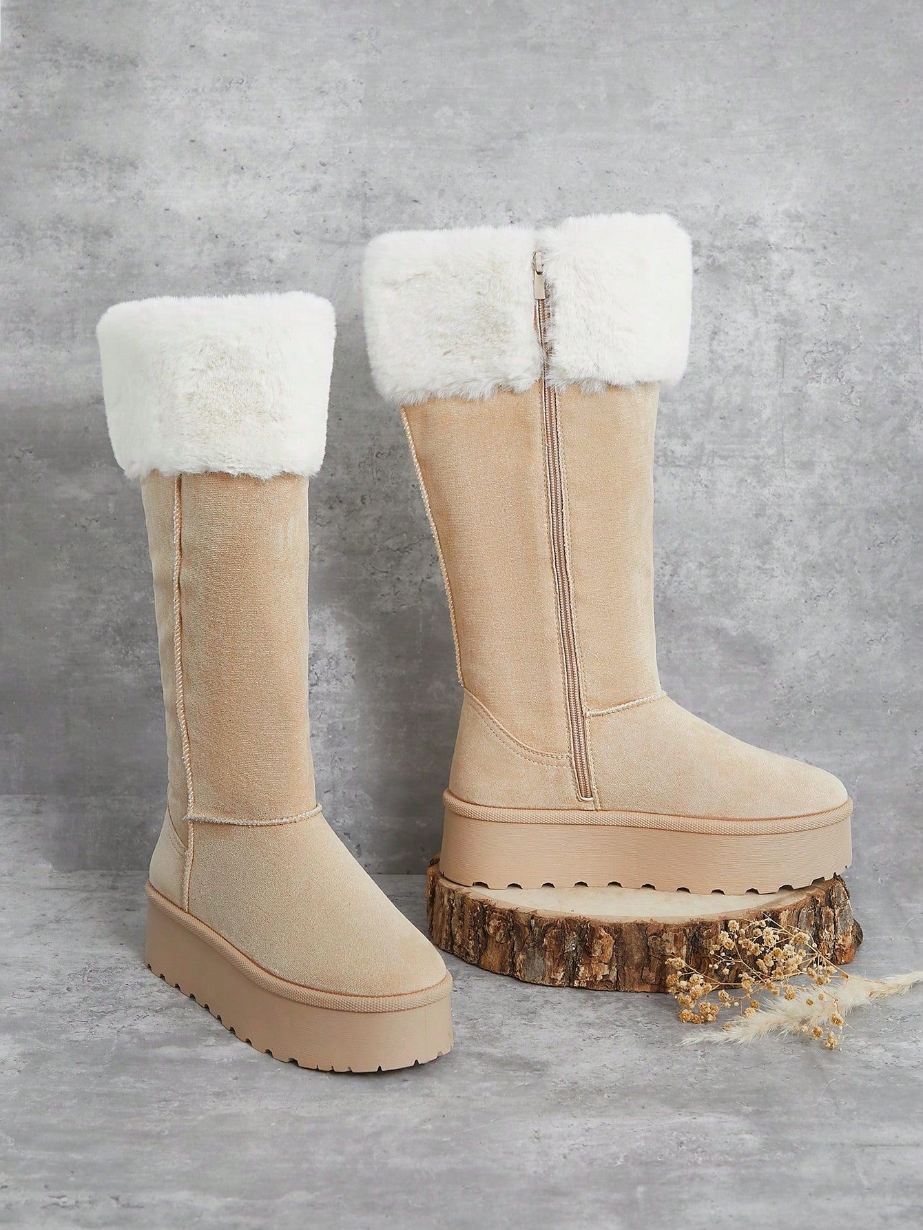 SHUZIA Women's Casual Slip-On Thick Platform Fluffy Thermal Lined Plush Collar Mid-Calf Cute Snow Boots New Year Holiday Valentine Gifts Summer Shoes