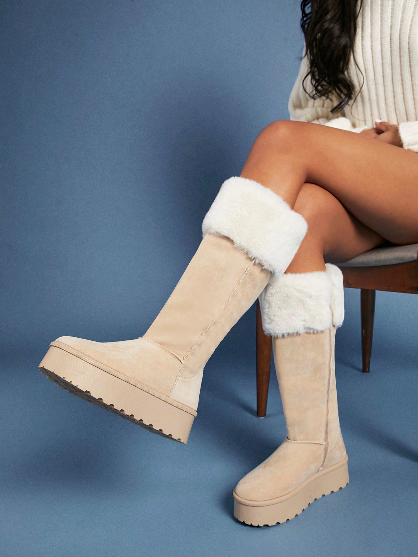 SHUZIA Women's Casual Slip-On Thick Platform Fluffy Thermal Lined Plush Collar Mid-Calf Cute Snow Boots New Year Holiday Valentine Gifts Summer Shoes