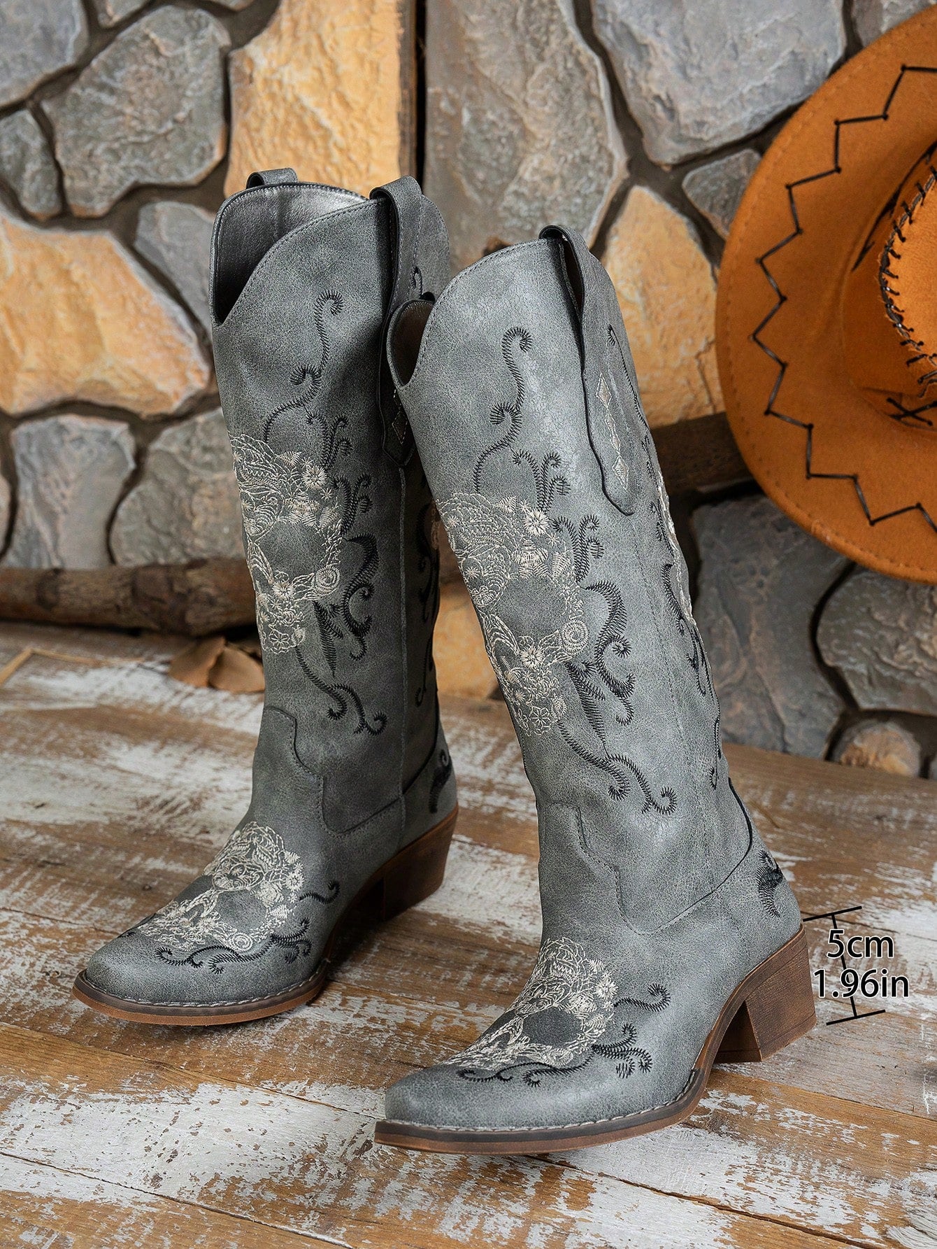 Women's Fashion Embroidered Platform Slip-On Boots, Solid Color Versatile Pattern, Trendy