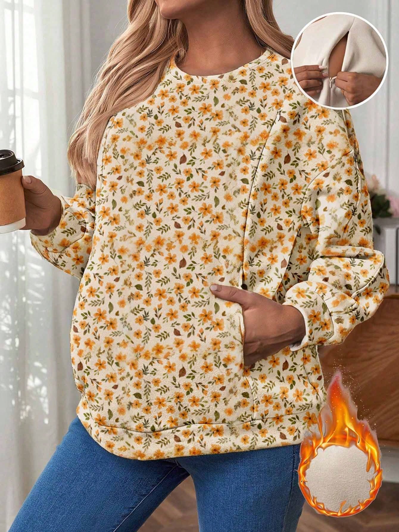 Maternity Breastfeeding Drop Shoulder Sweatshirt With Long Sleeve