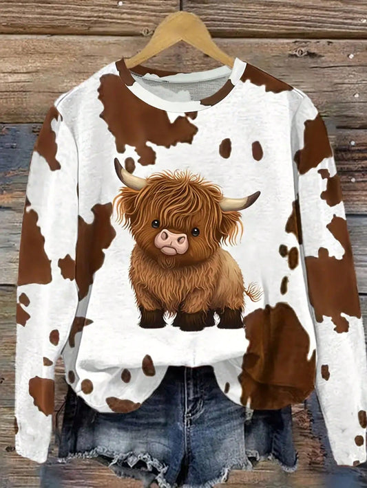 INAWLY Women Casual Milk Print Long Sleeve T-Shirt, Autumn