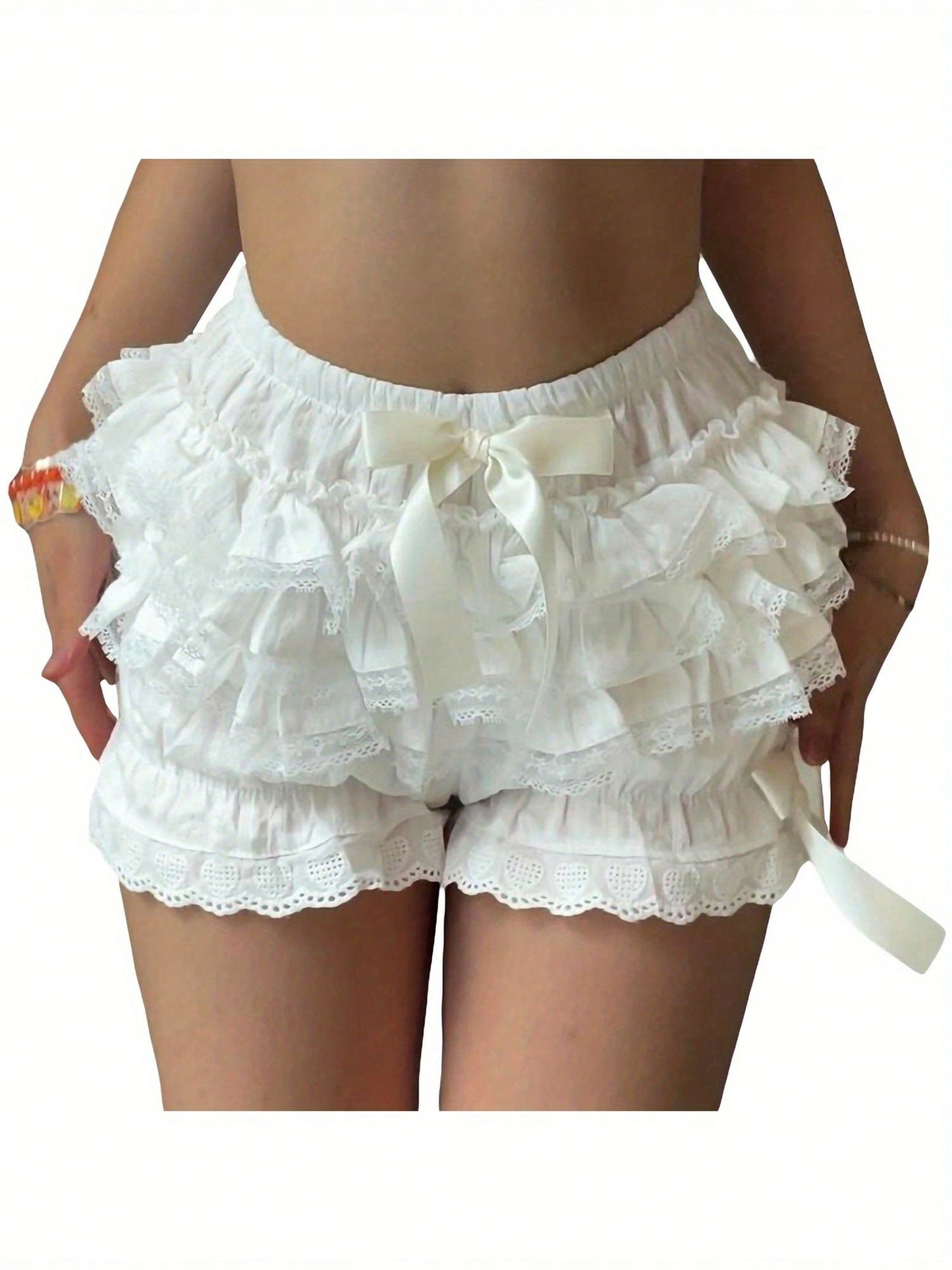 Women Y2k Lolita Bloomers Teens Cute Tiered Ruffle Pumpkin Panties Bloomer Bottom Lace Trim Layered High Waist Shorts Pettipants