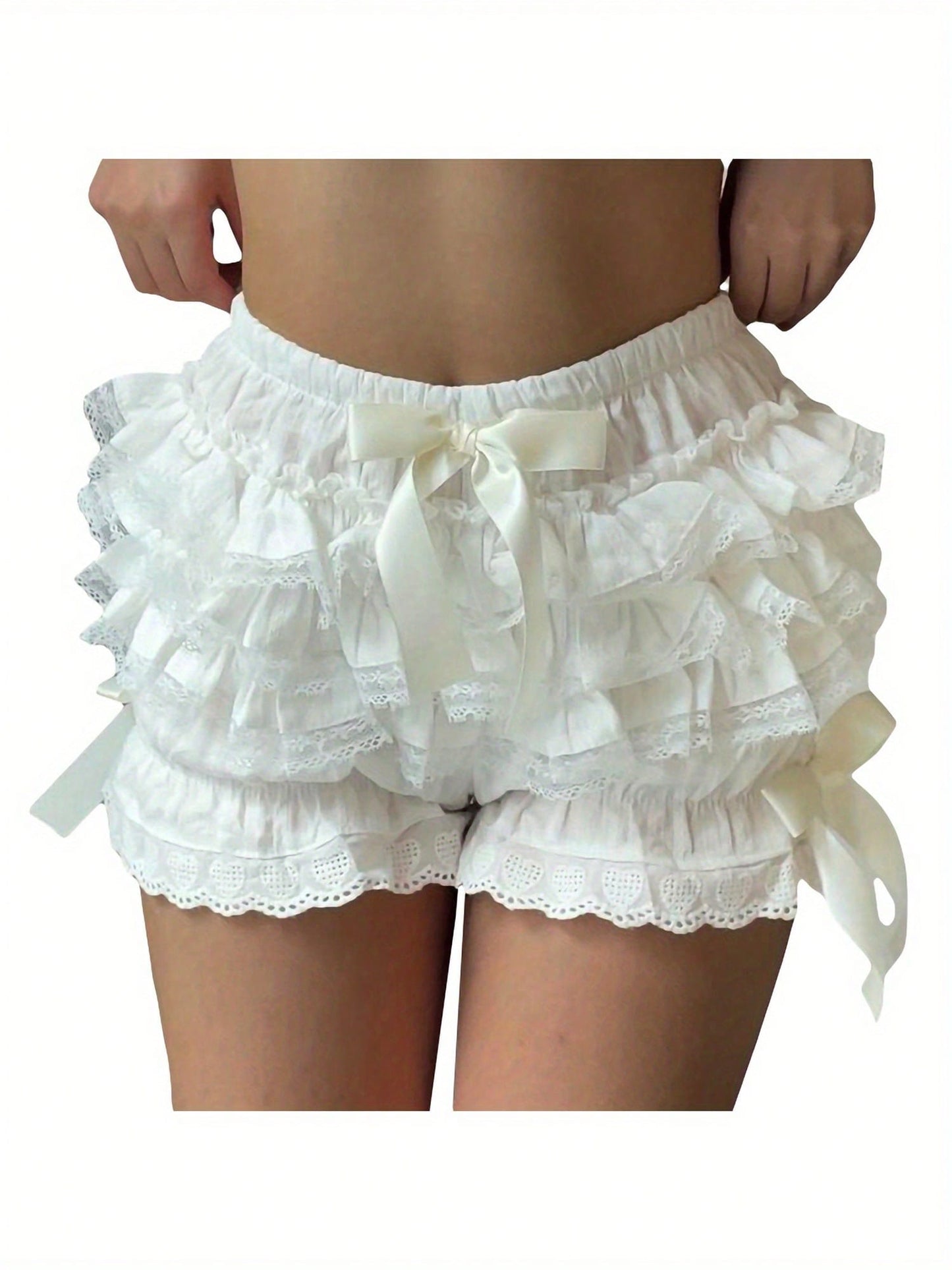 Women Y2k Lolita Bloomers Teens Cute Tiered Ruffle Pumpkin Panties Bloomer Bottom Lace Trim Layered High Waist Shorts Pettipants